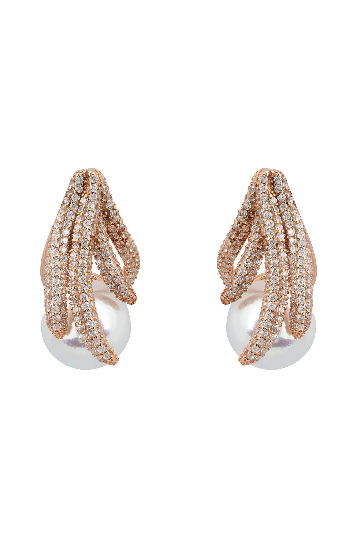 Rose gold aquatic tendril and pearl earrings.