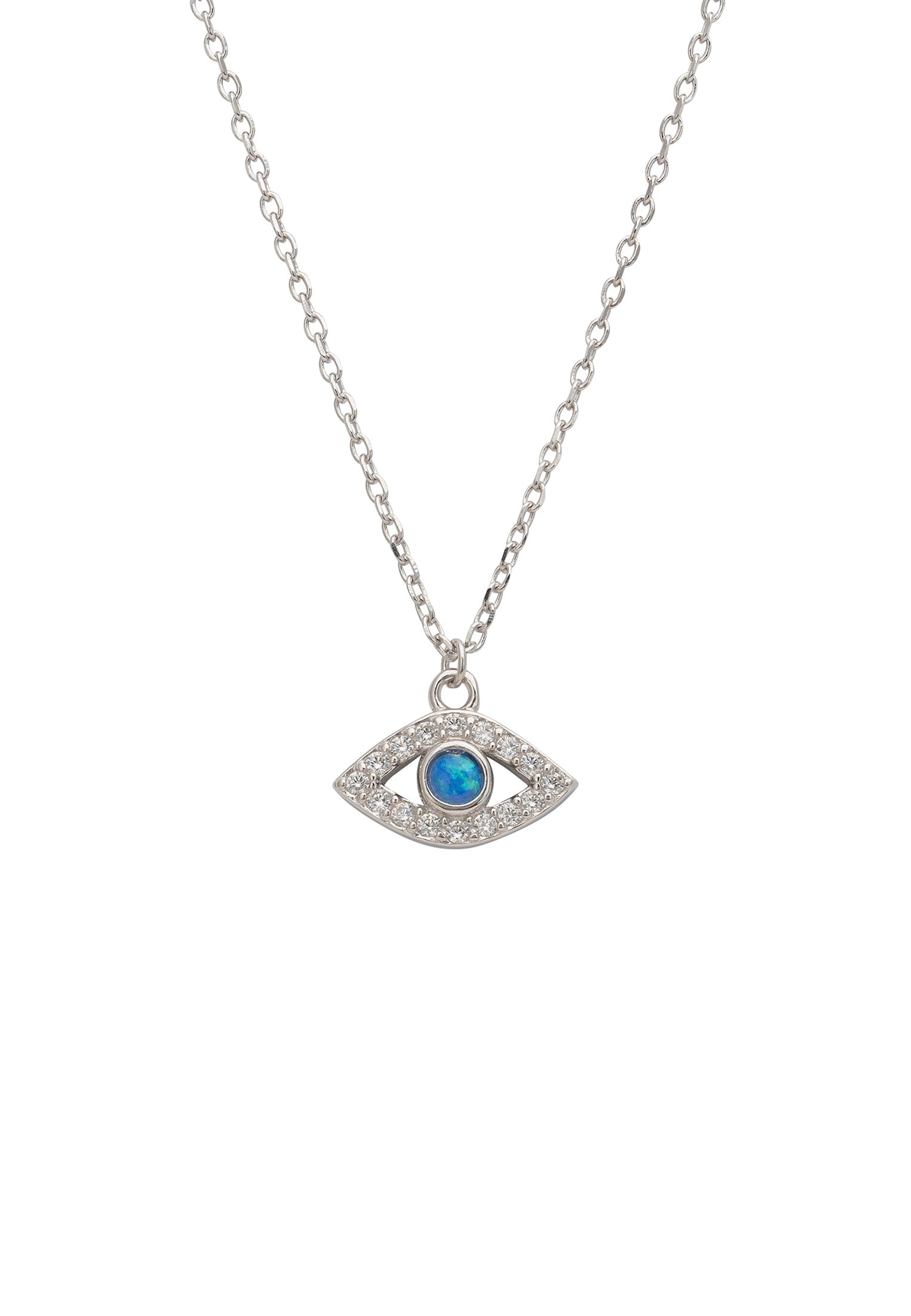 Elliptical Evil Eye Necklace Blue Opal Silver