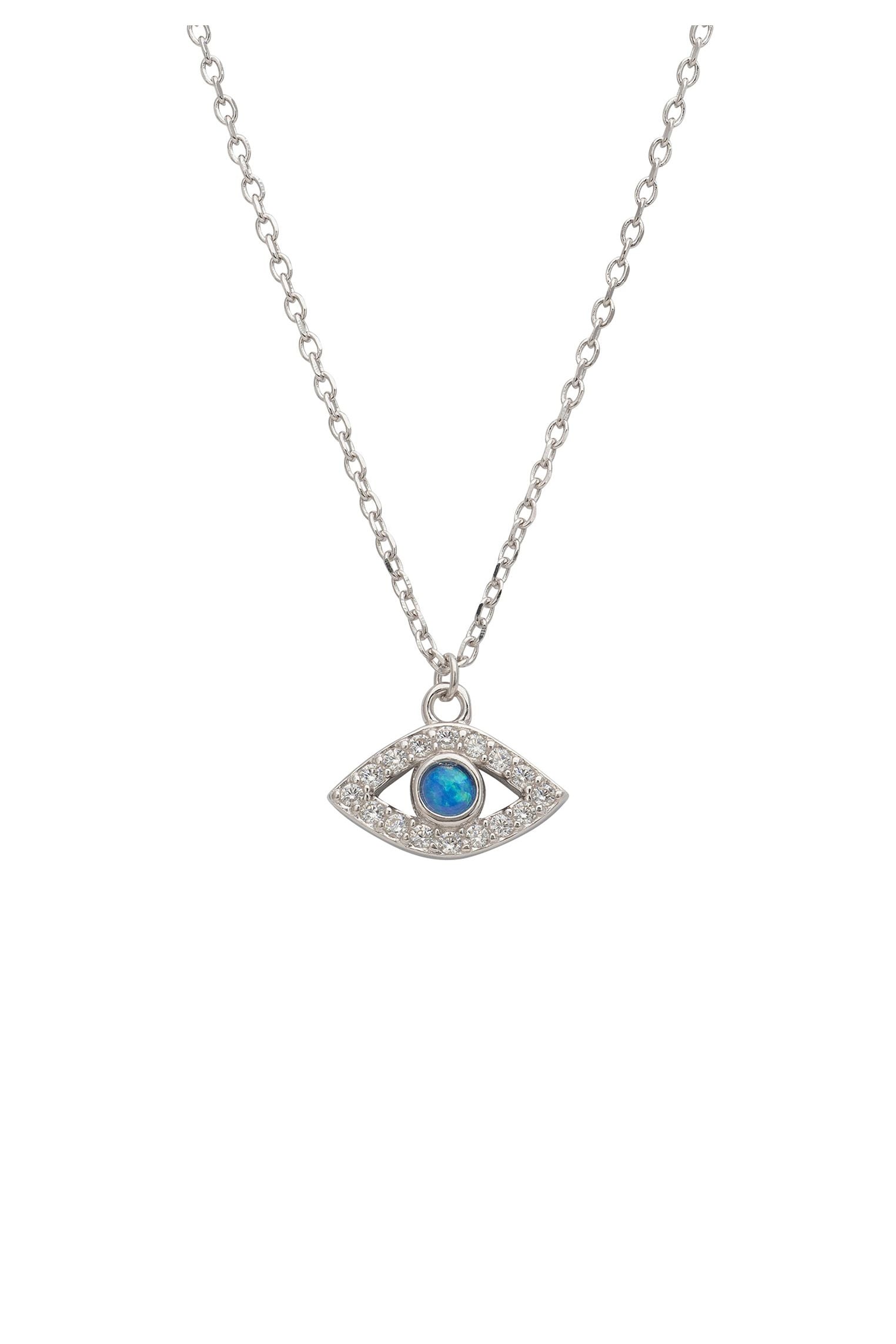 Elliptical Evil Eye Necklace Blue Opal Silver