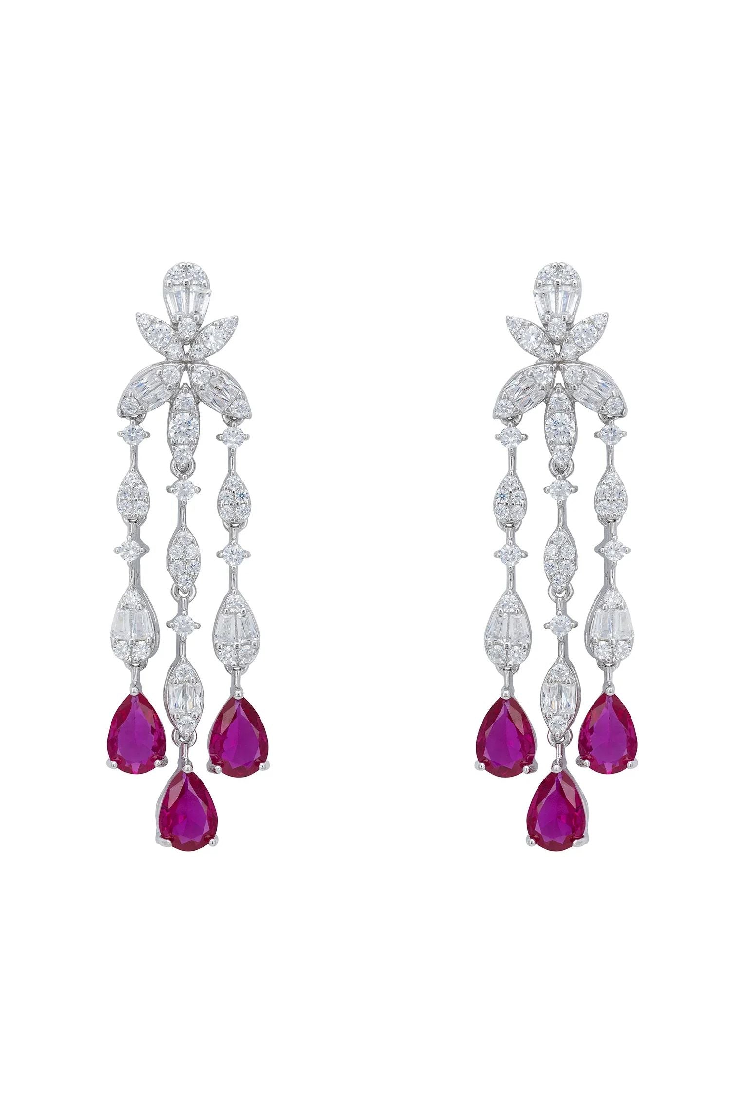 Ruby teardrops delicate diamond drop earrings.