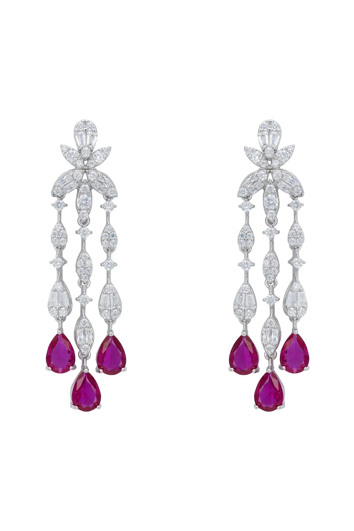 Ruby teardrops delicate diamond drop earrings.