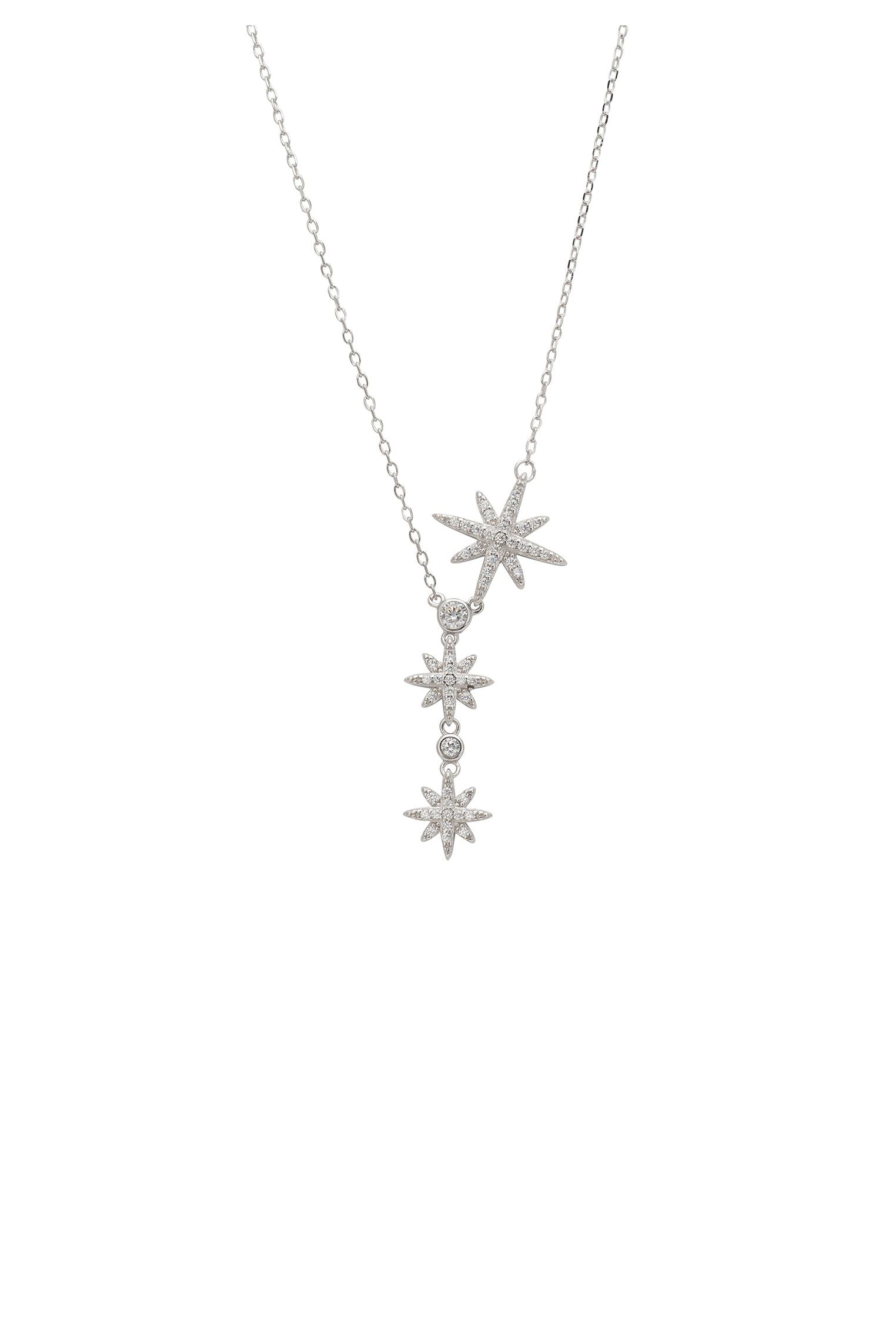 Triple Shooting Starburst Necklace Silver