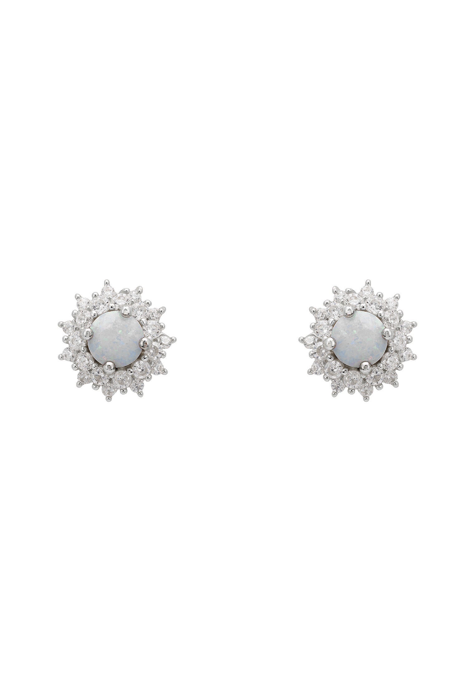 Opal centered diamond flower stud earrings.