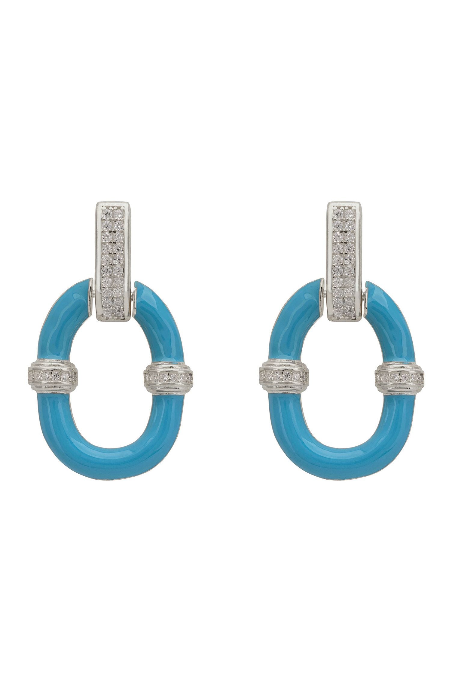 Turquoise Enamel Oval Drop Earrings Silver