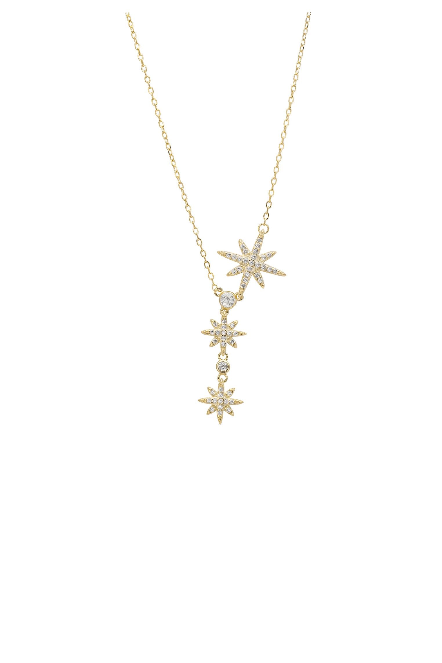 Triple Shooting Starburst Necklace Gold