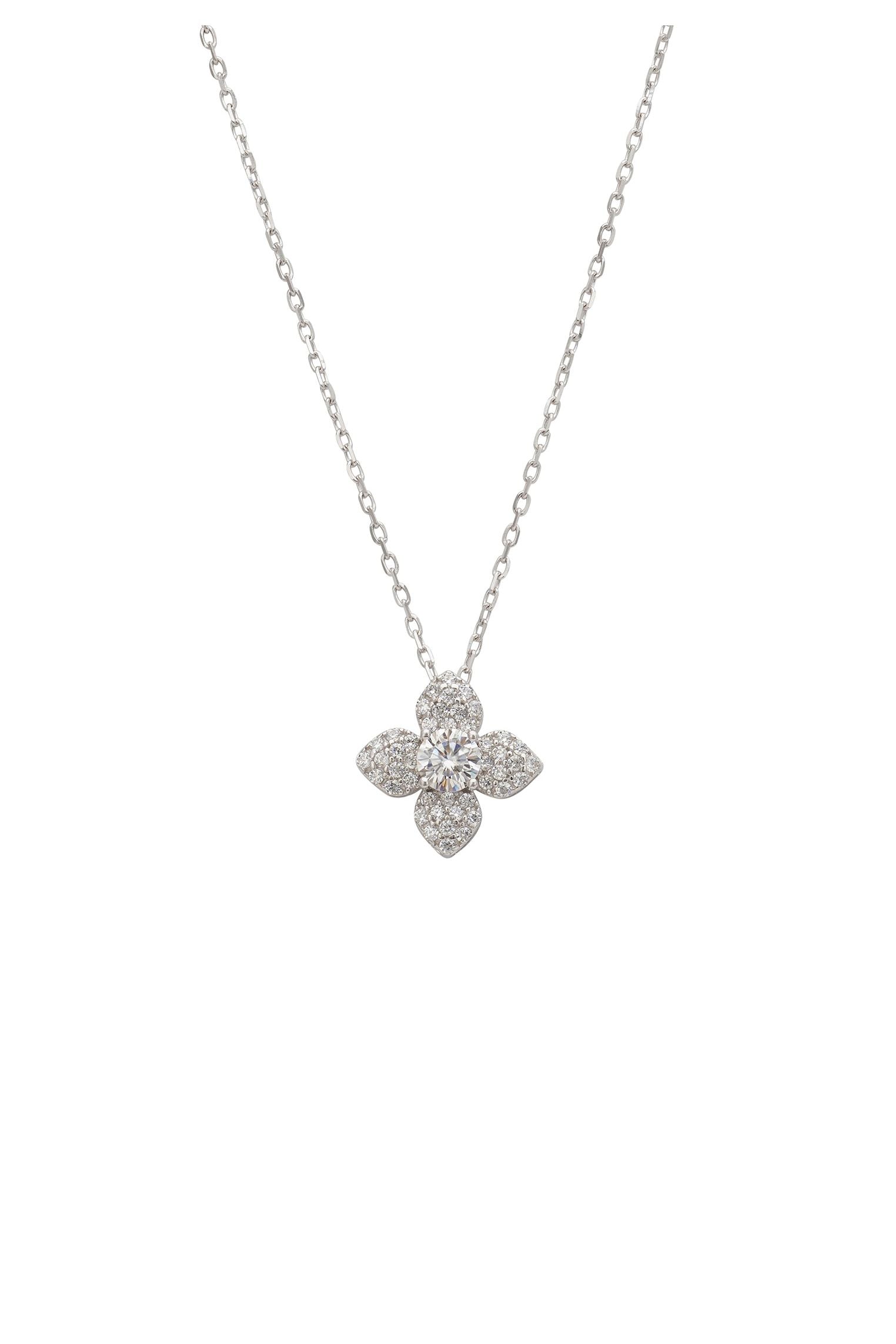 Clover Flower Moissanite Necklace Silver