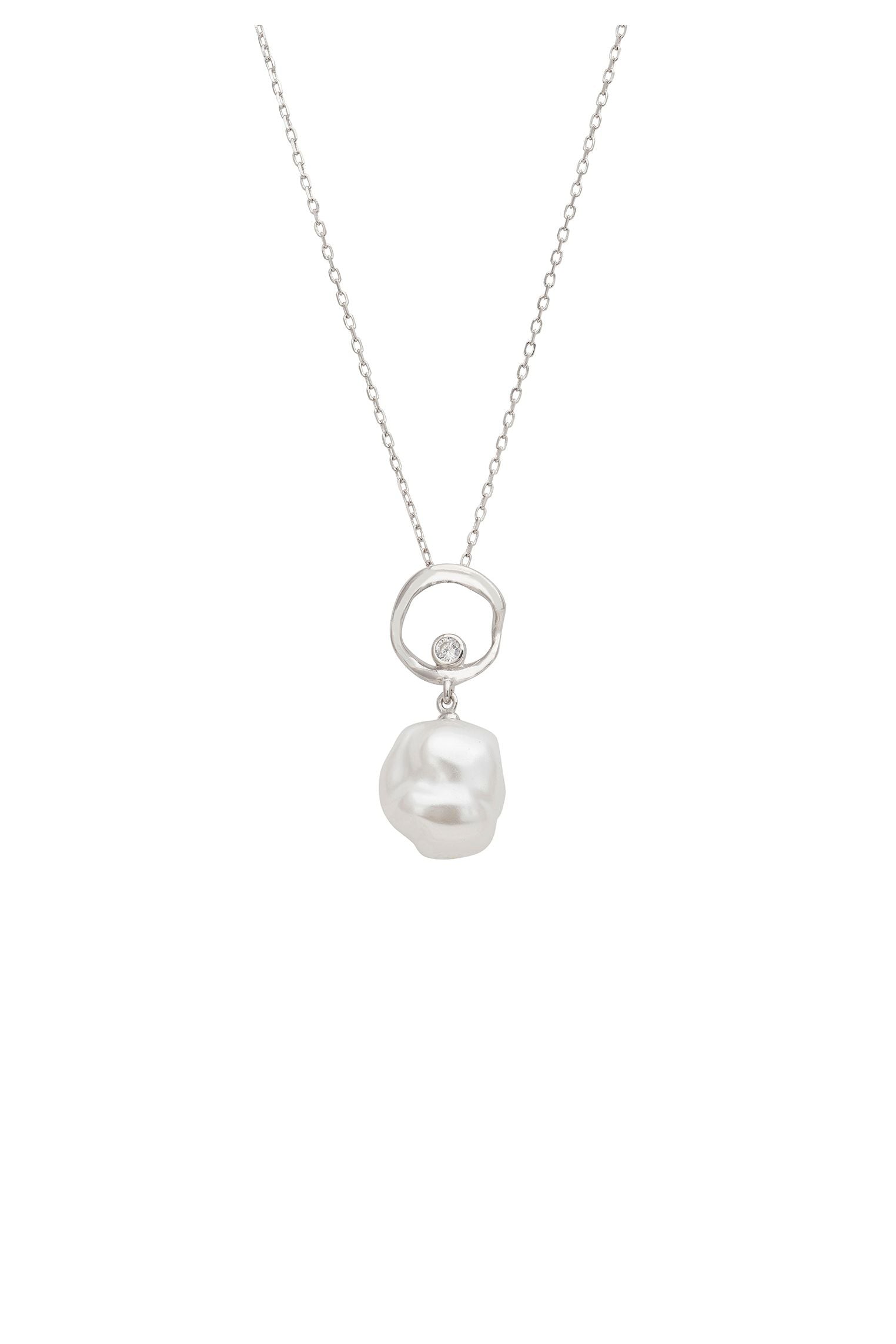 Baroque Pearl And Halo Necklace Silver