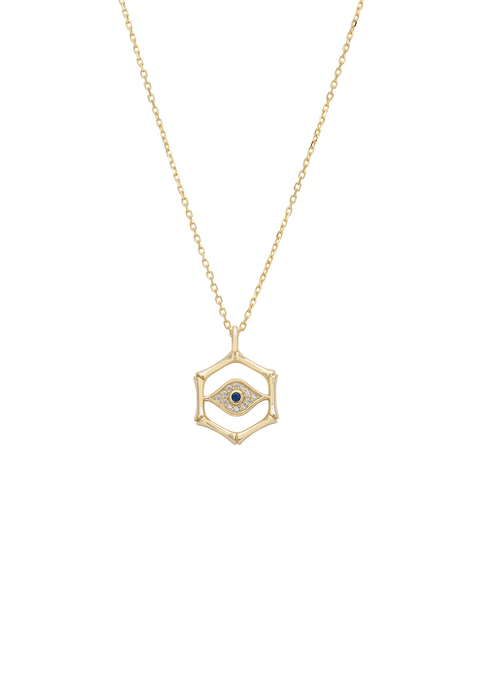 Bamboo Hexagon Evil Eye Necklace Gold