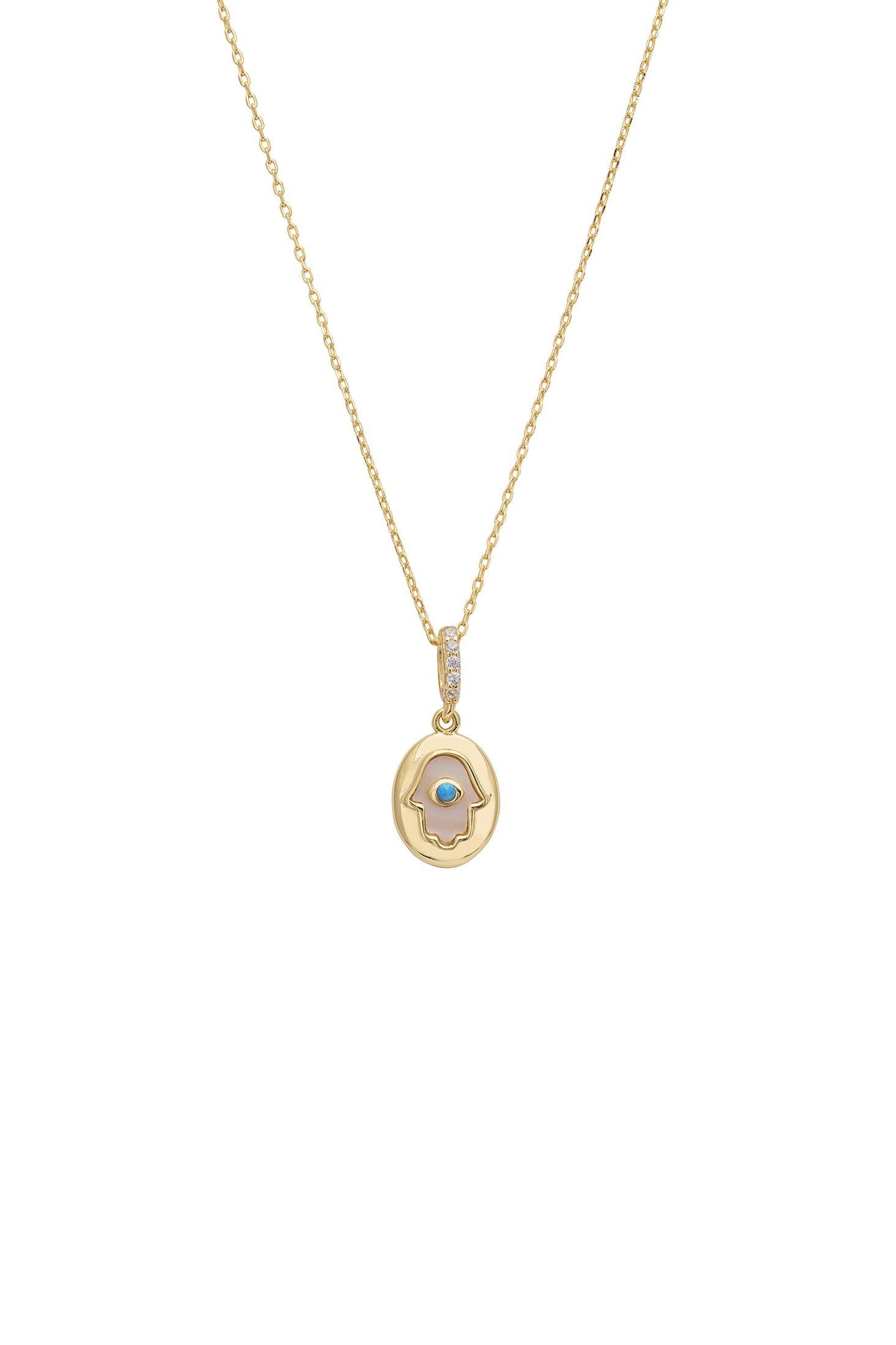 Gold necklace with a pendant on a white background