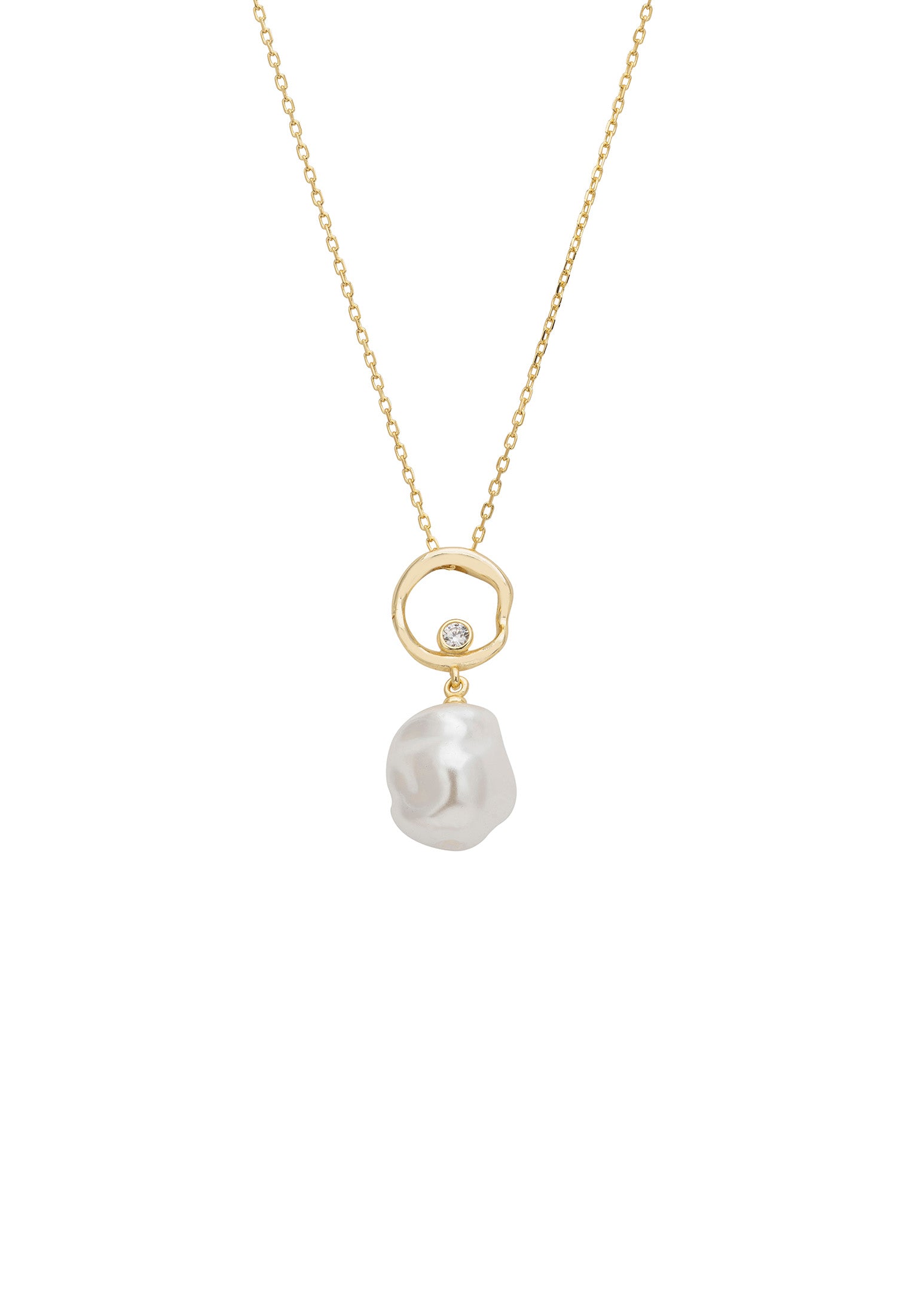 Baroque Pearl And Halo Necklace Gold