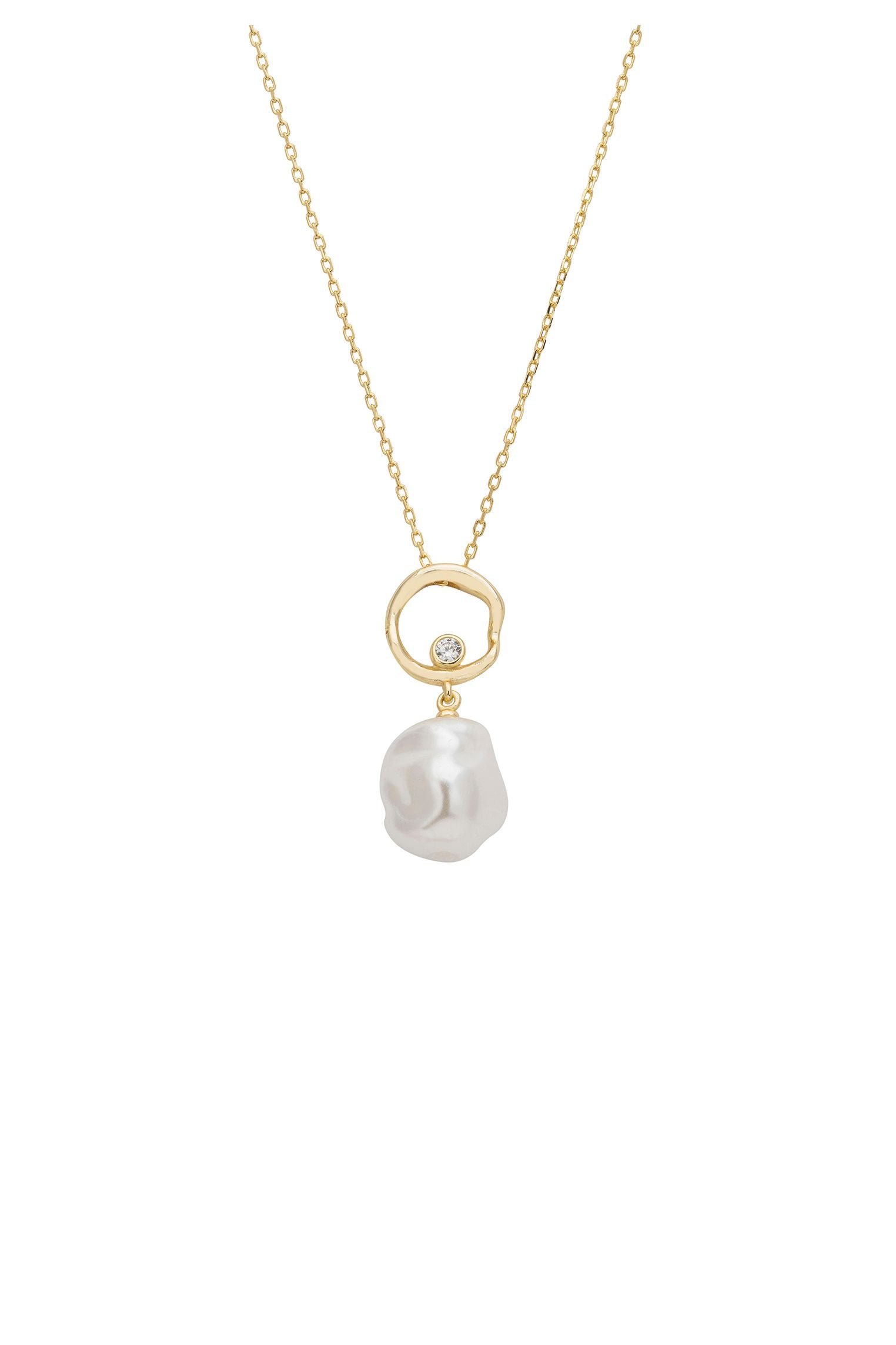 Baroque Pearl And Halo Necklace Gold