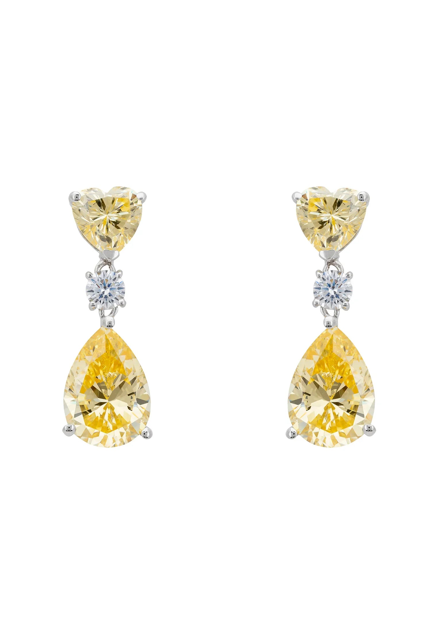 Yellow gemstone heart and teardrop earrings.