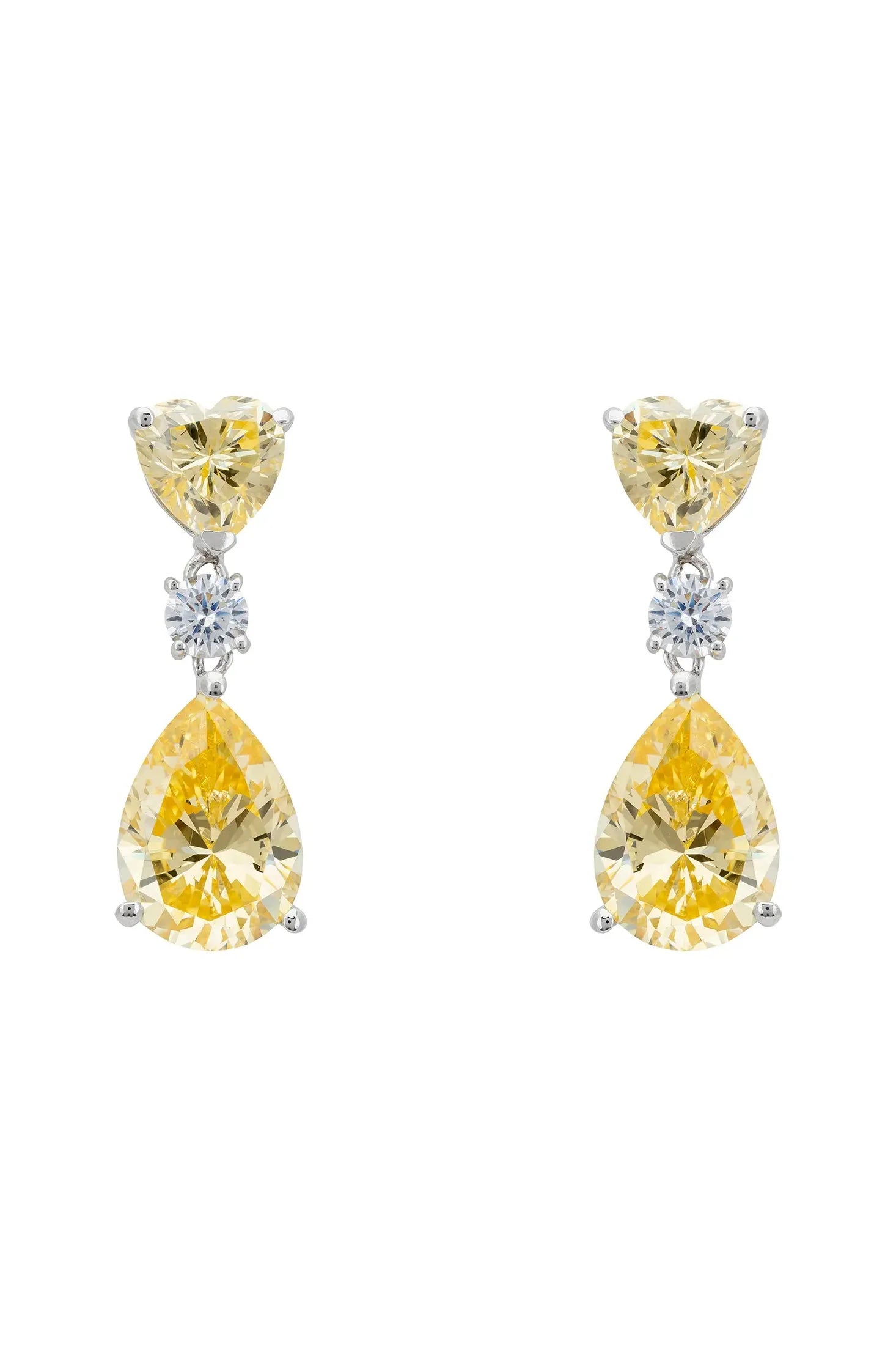 Yellow gemstone heart and teardrop earrings.
