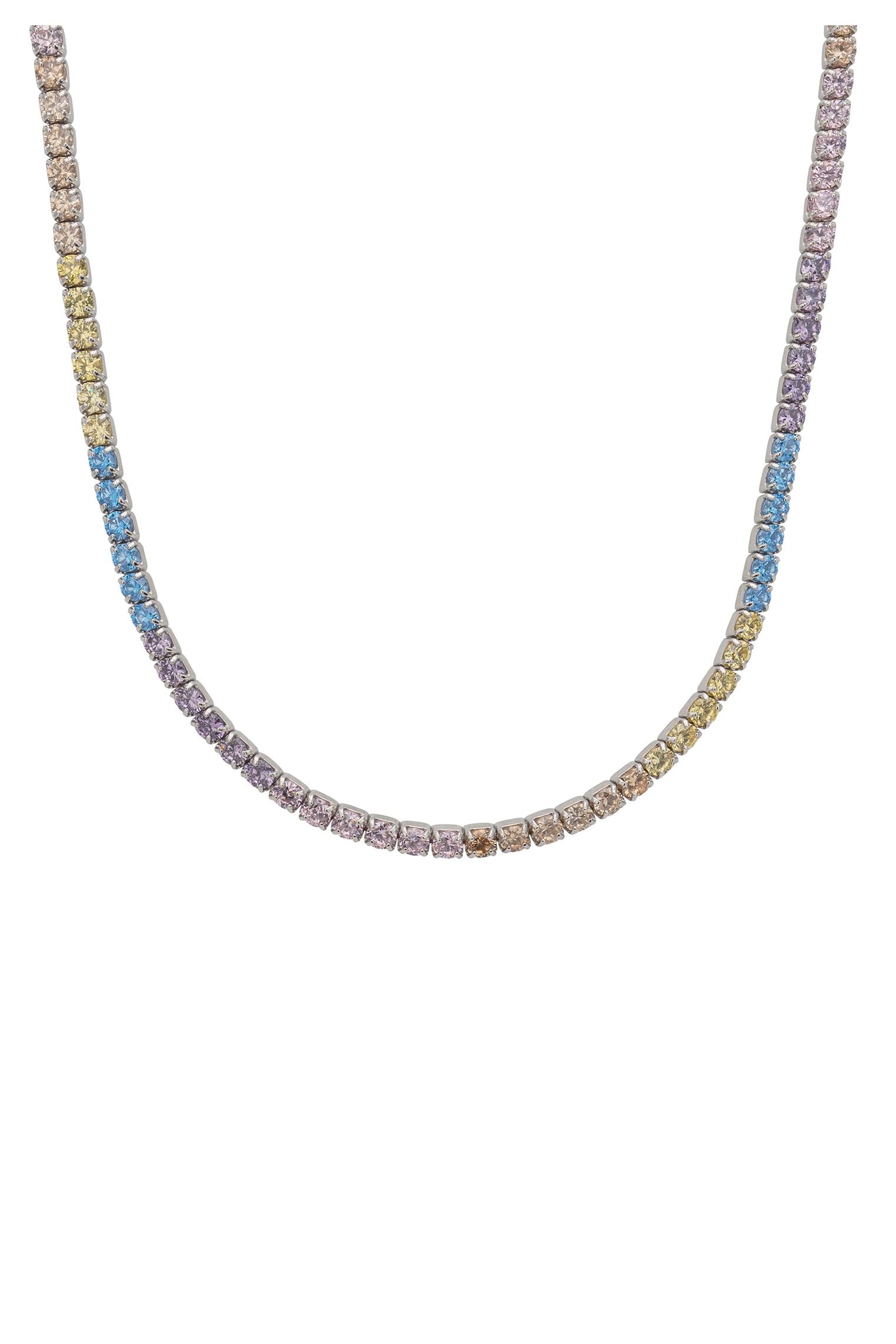 Tennis Necklace Pastel Rainbow Cz Silver