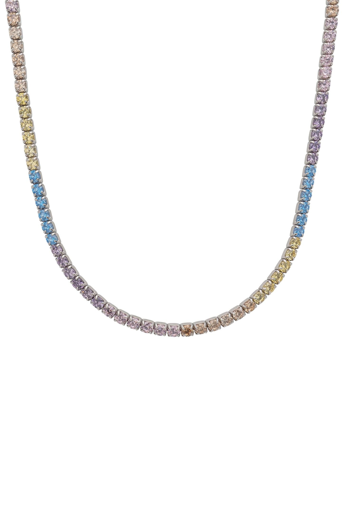 Necklace with multicolored gemstones on a white background
