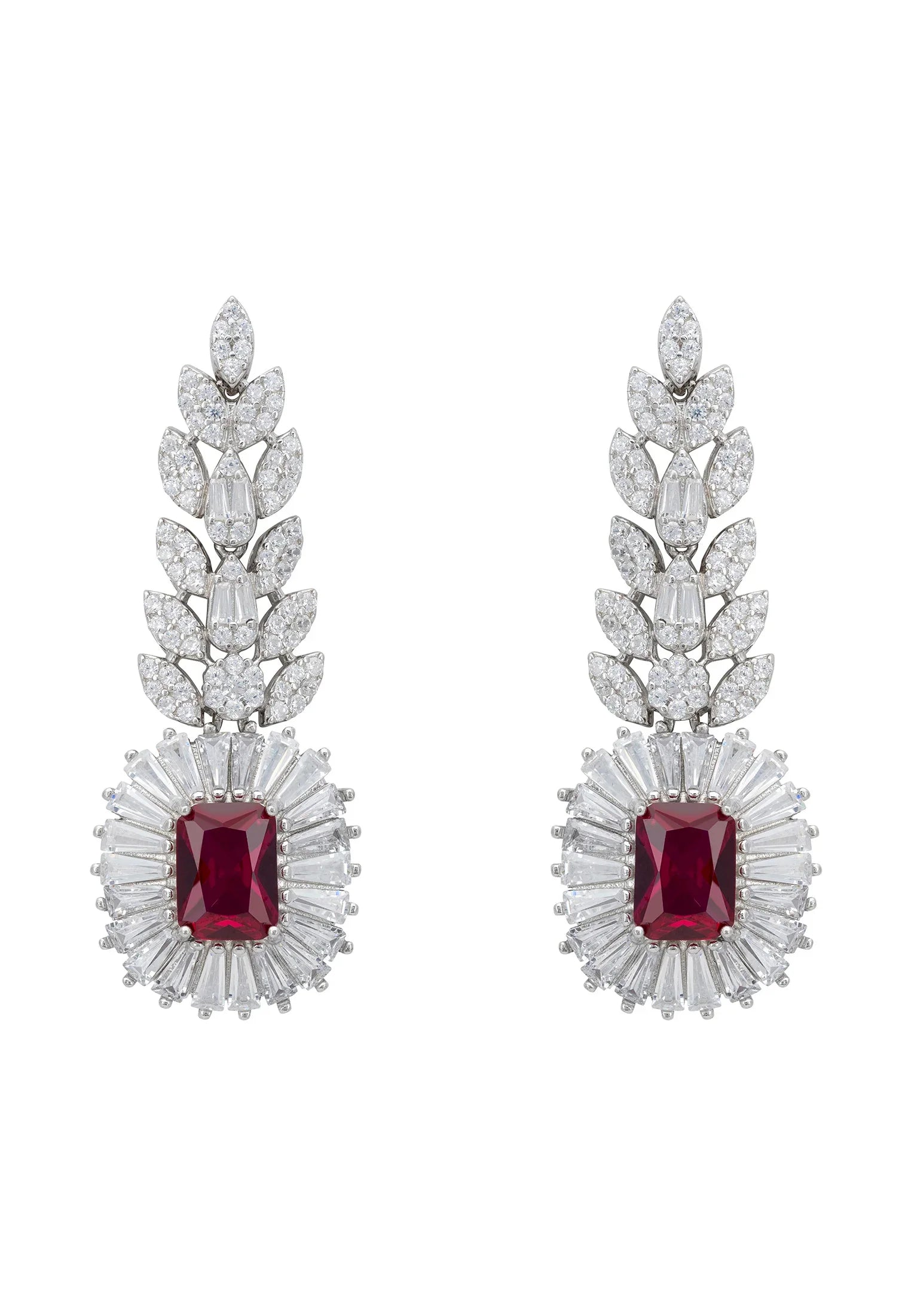 Floral ruby and diamond drop earrings.