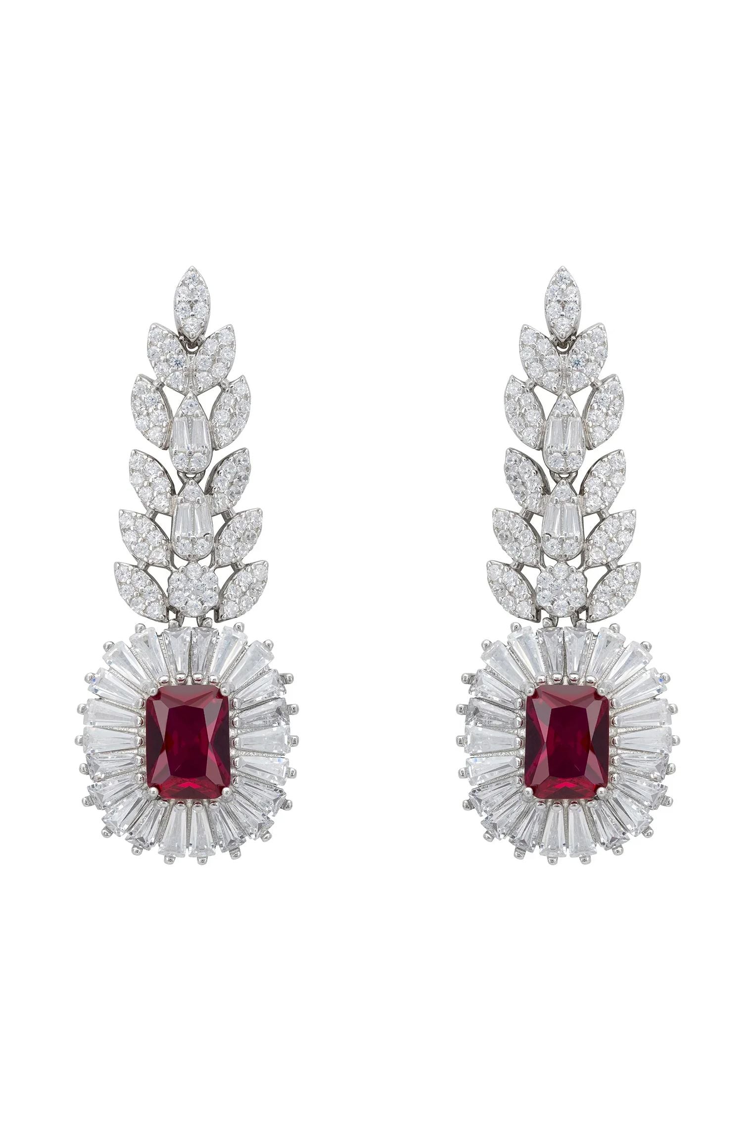 Floral ruby and diamond drop earrings.