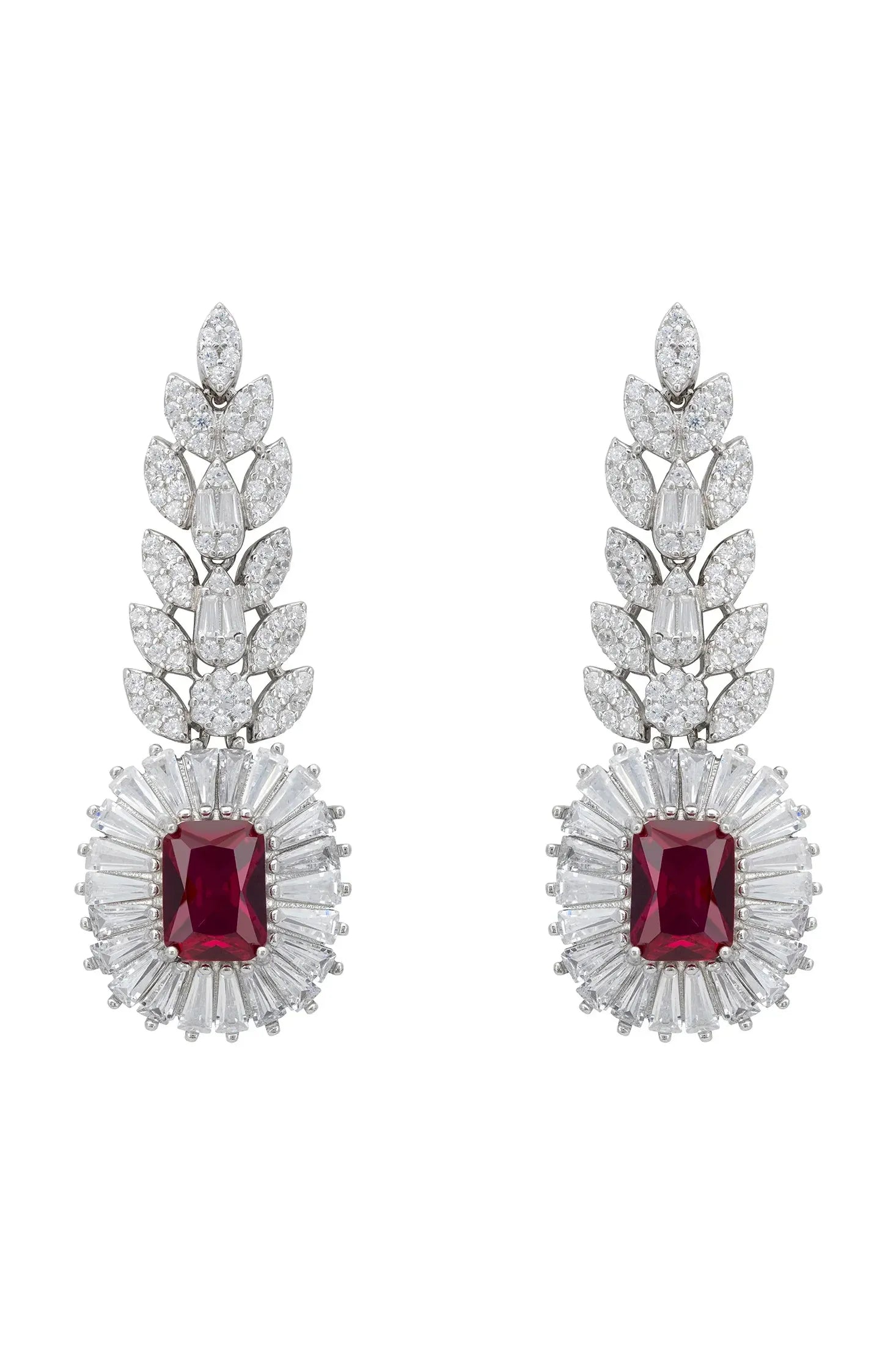 Floral ruby and diamond drop earrings.