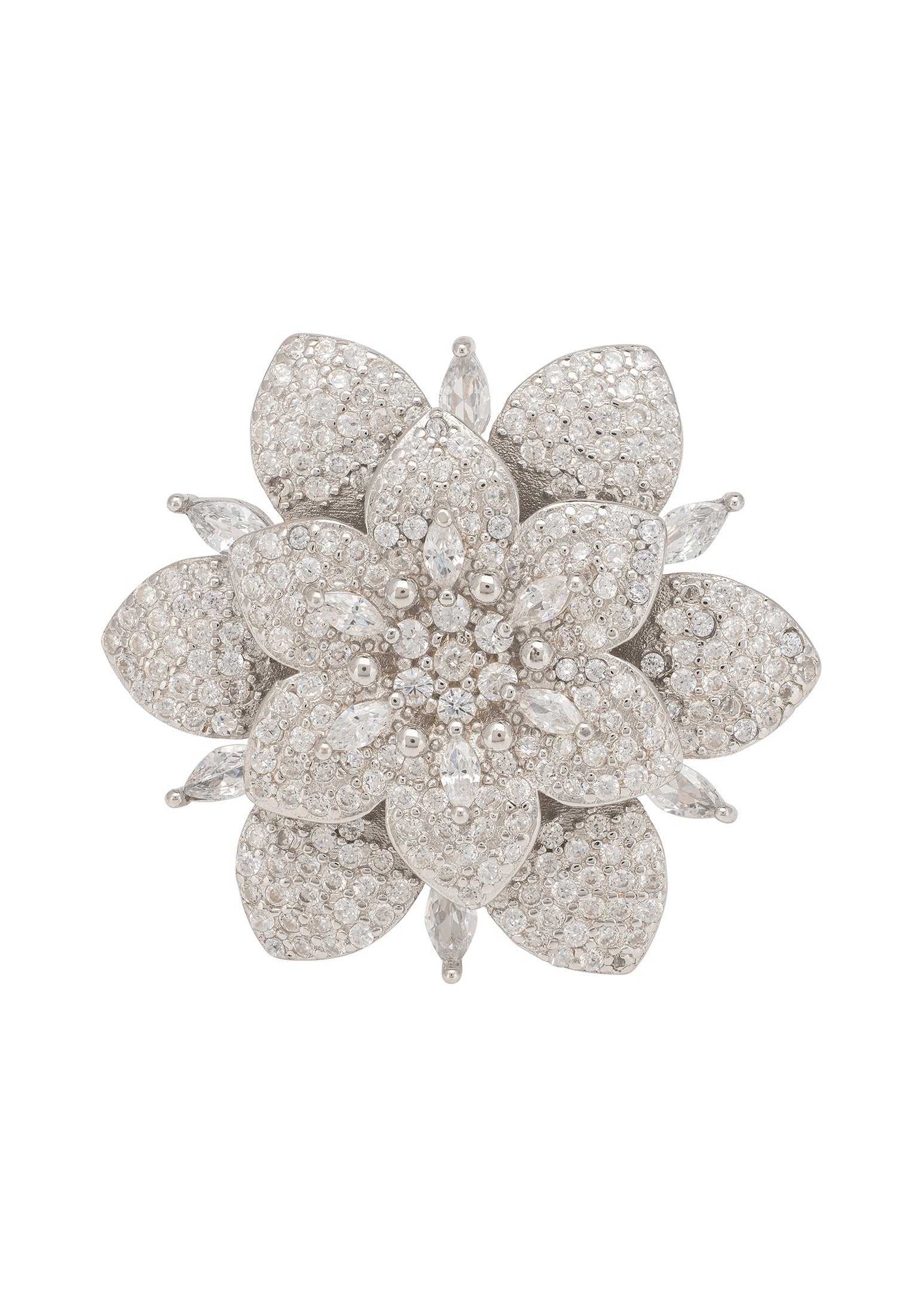 Primrose Flower Cocktail Ring Silver