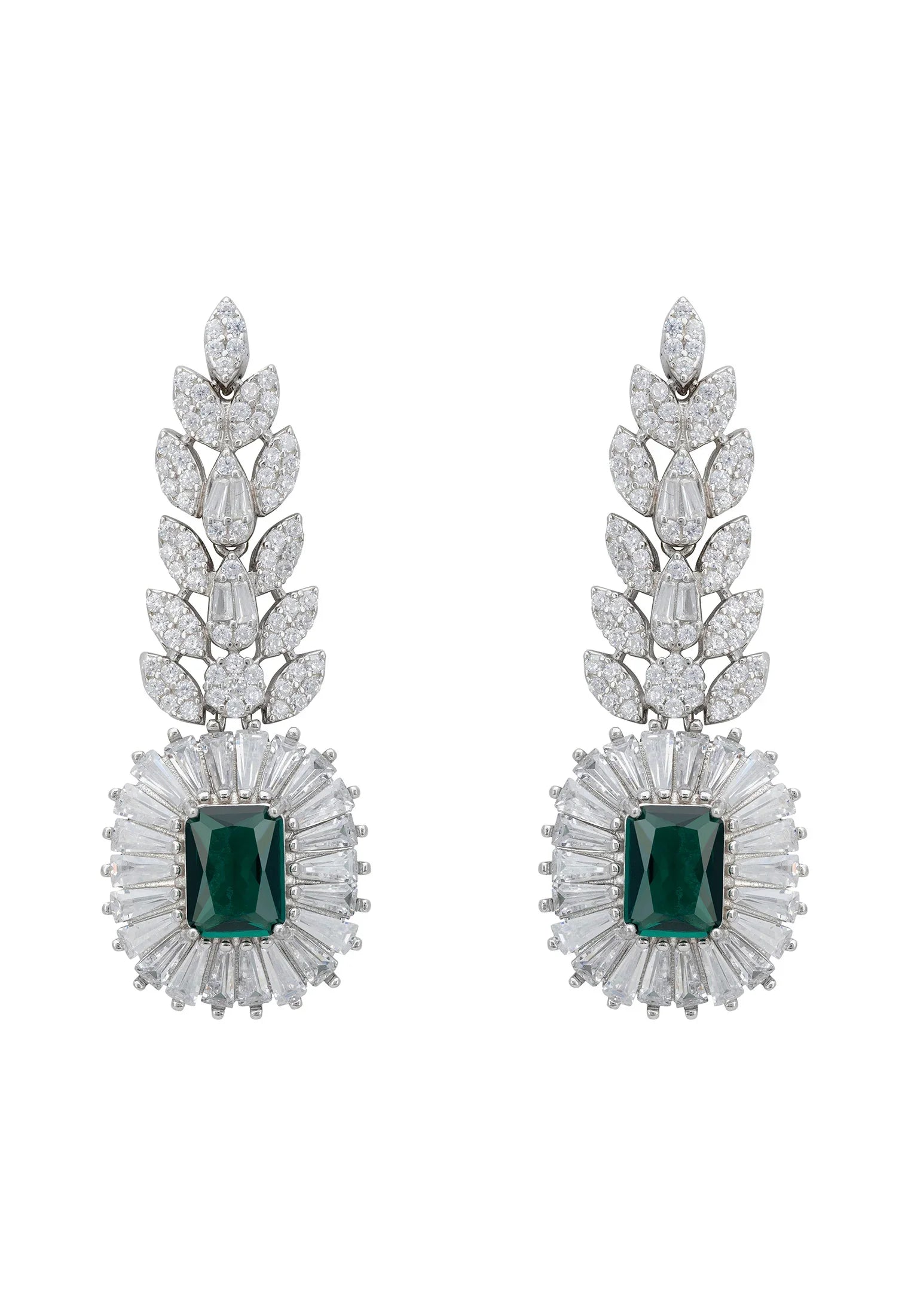 Floral emerald and diamond drop earrings.