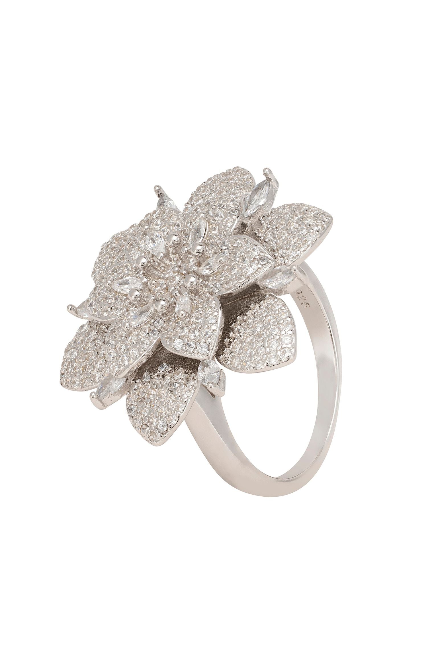 Primrose Flower Cocktail Ring Silver