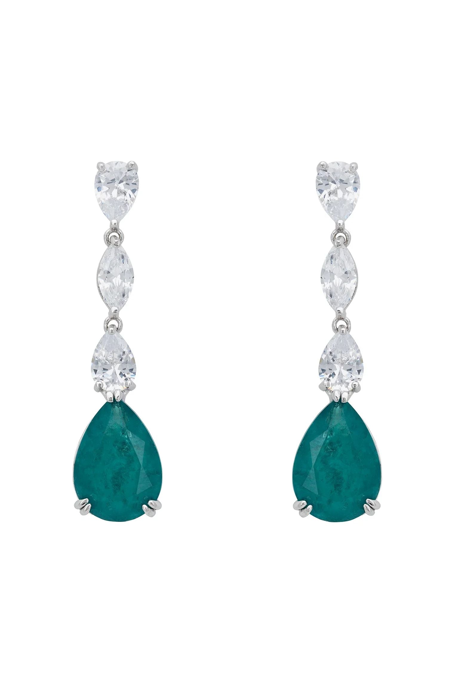 Teardrop emerald diamond drop earrings.