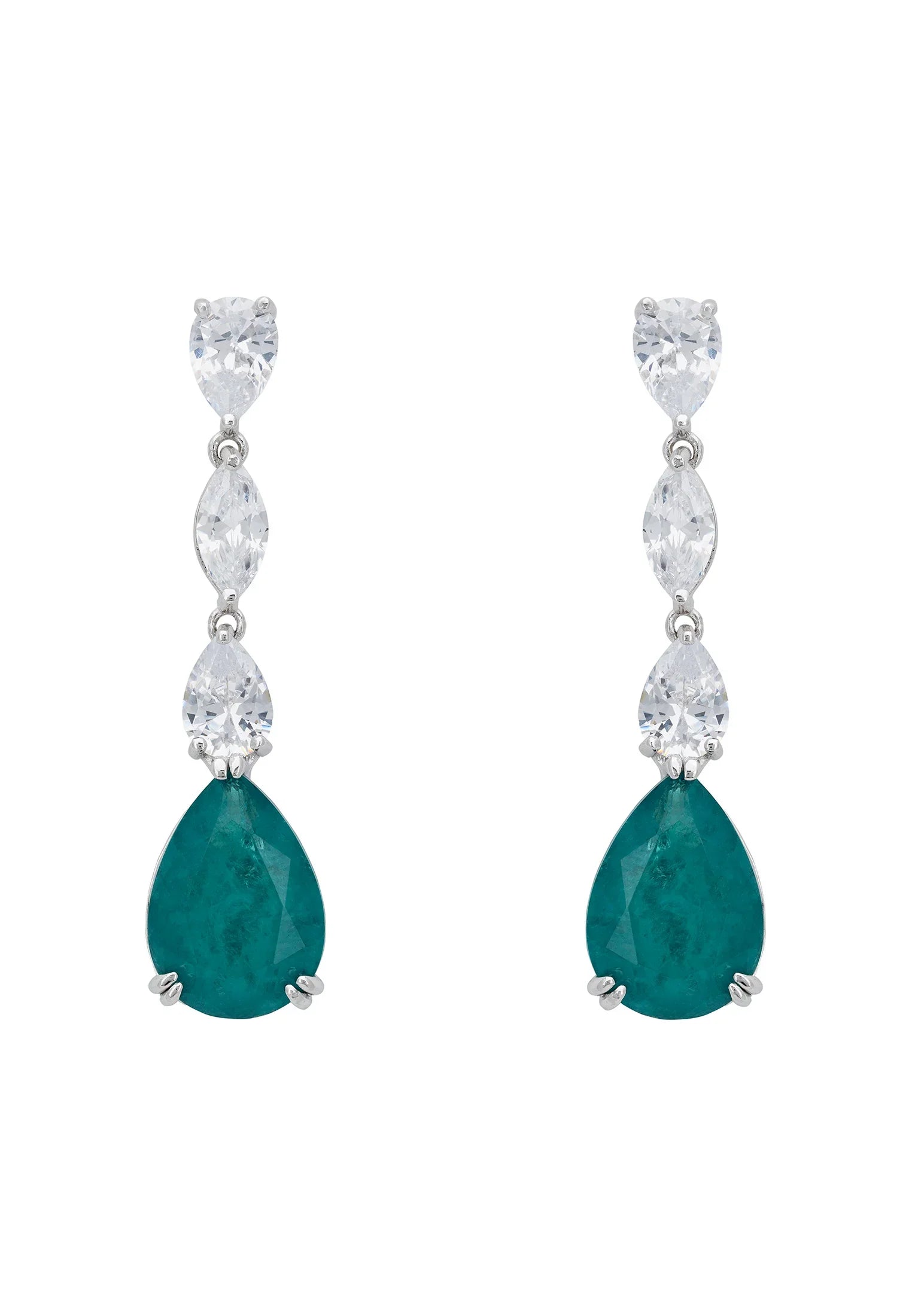 Teardrop emerald diamond drop earrings.