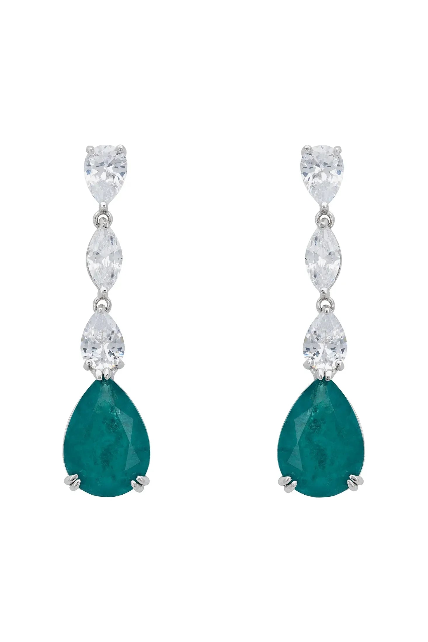 Teardrop emerald diamond drop earrings.