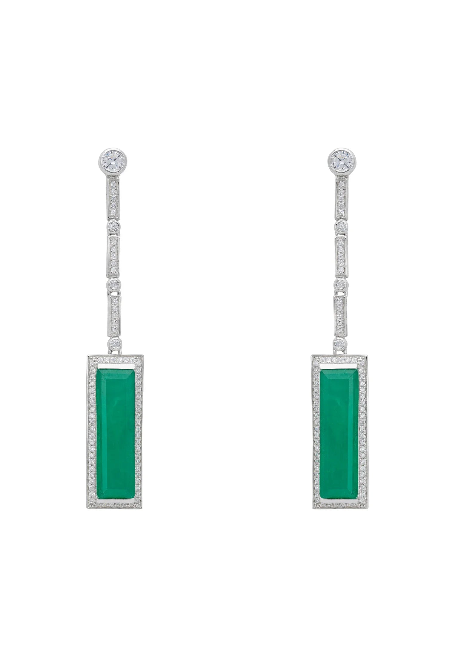 Rectangle emerald diamond drop earrings.