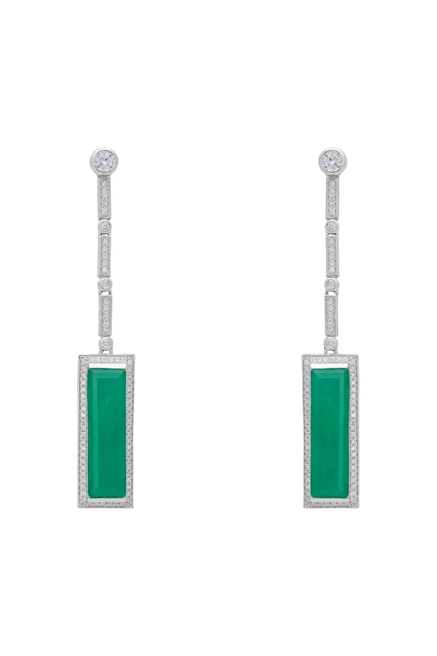 Rectangle emerald diamond drop earrings.