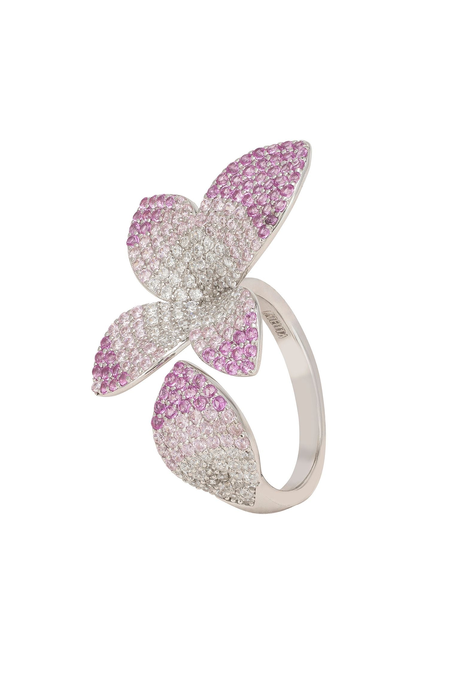Camillia Flower Cocktail Ring Pink Silver