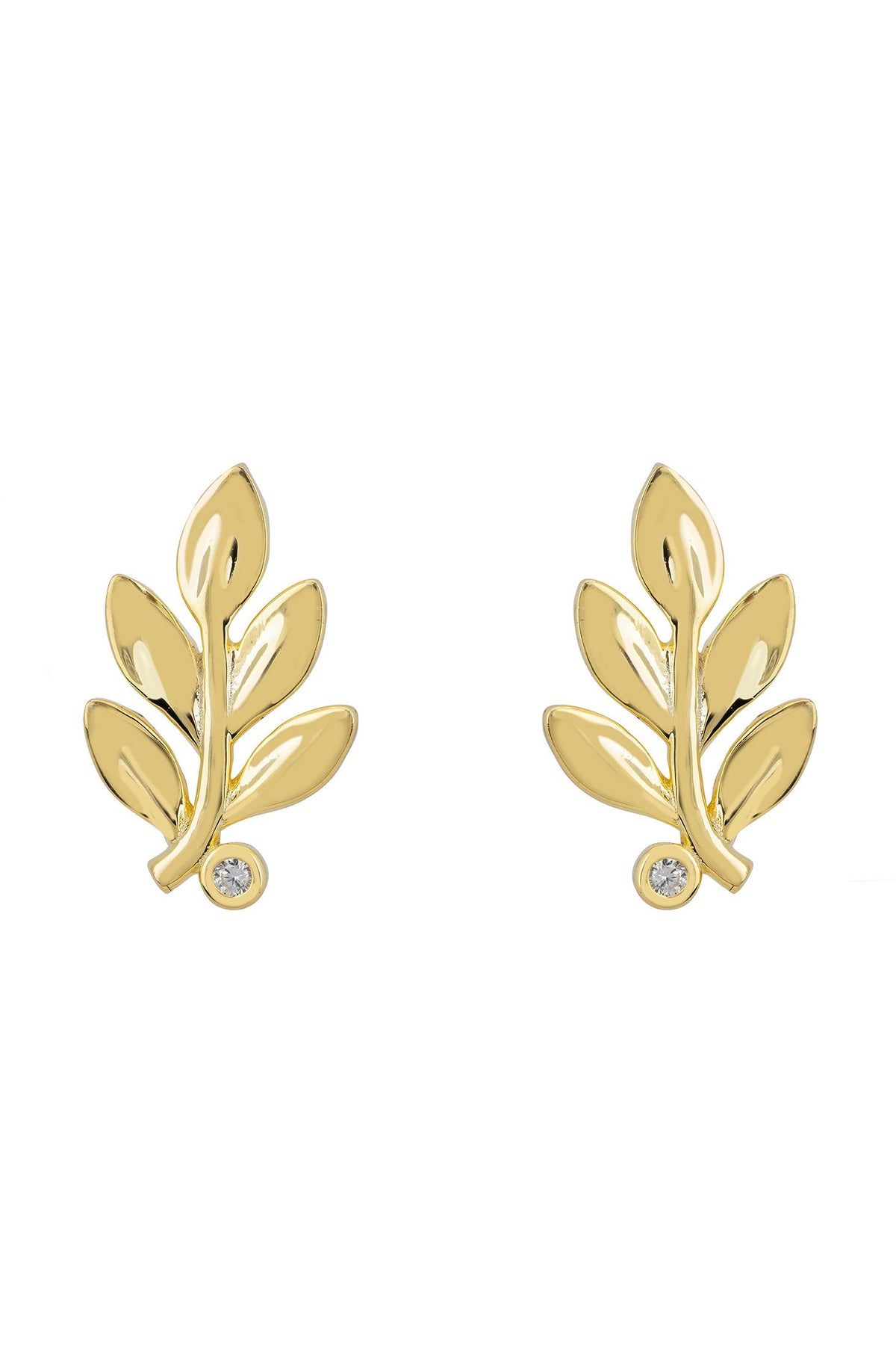 Gold laurel leaf stud earrings.
