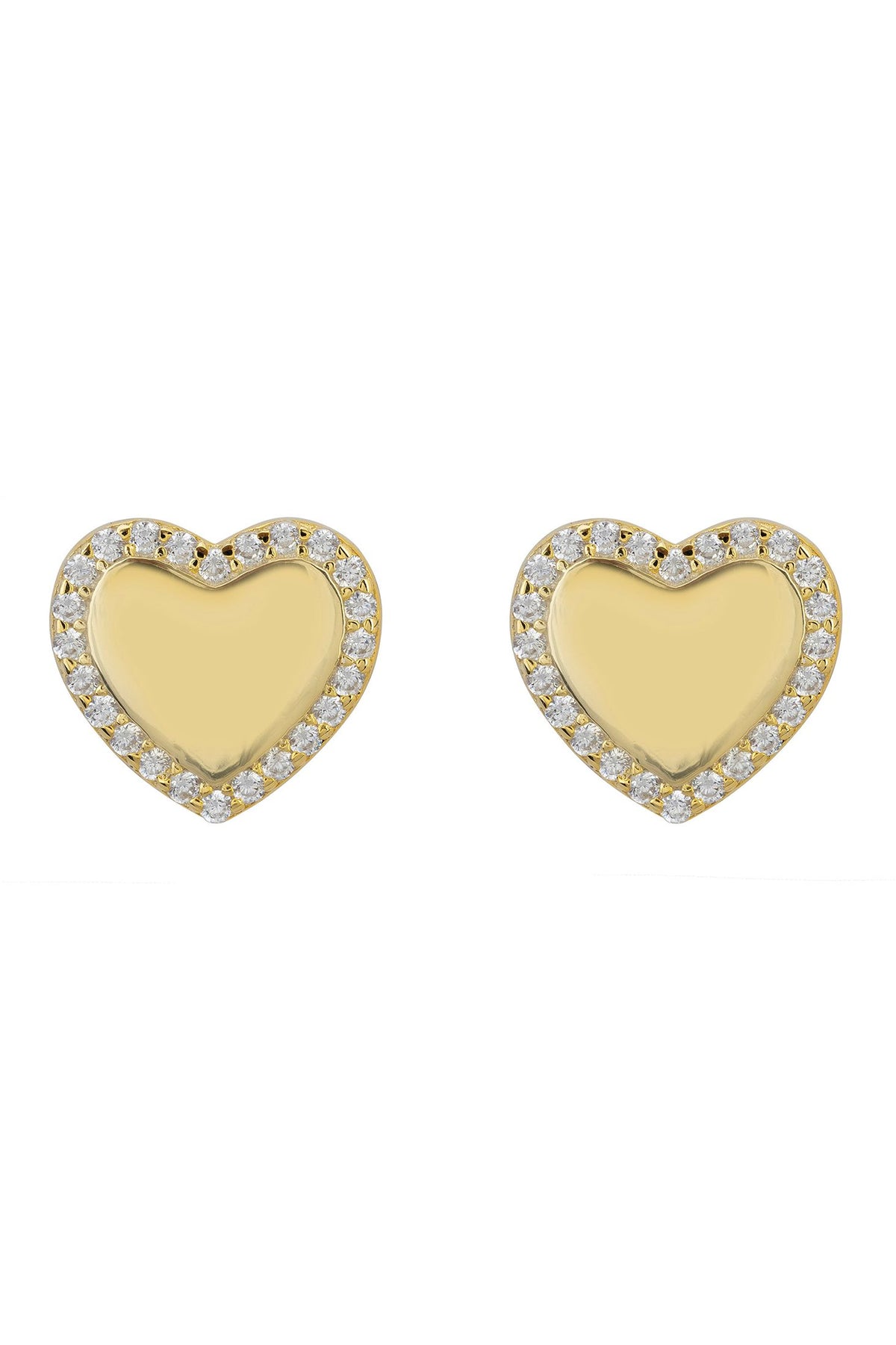Gold heart stud earrings.