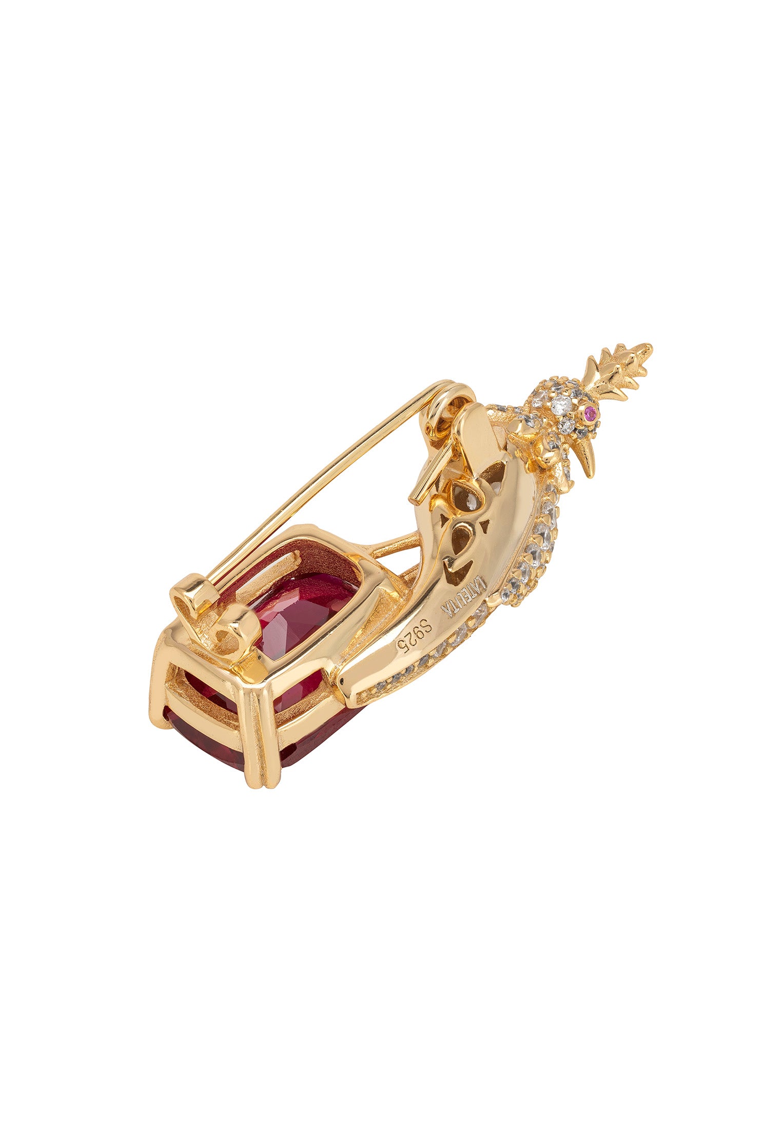 Crested Love Bird Brooch Ruby Gold