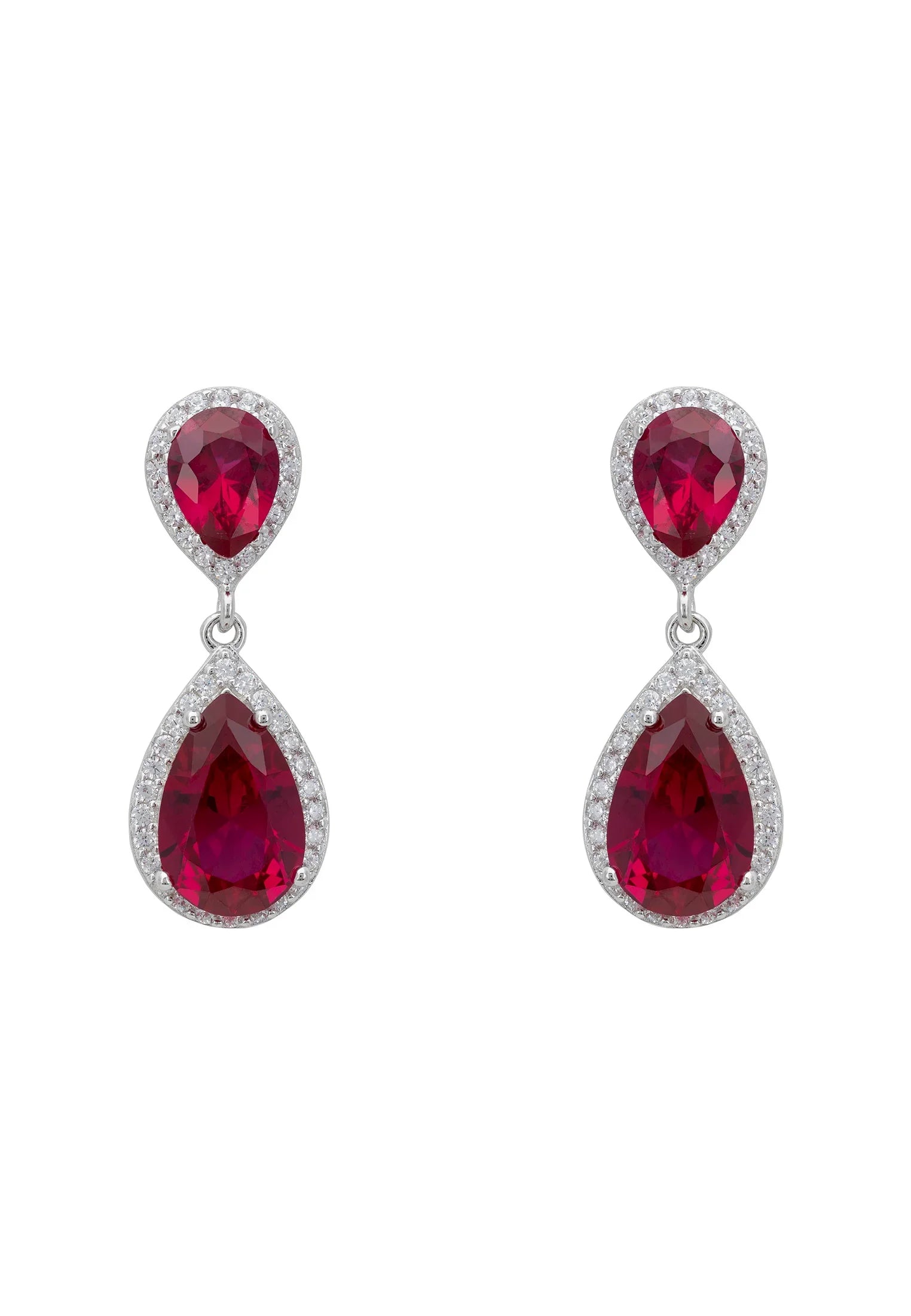 Diamond halo ruby drop earrings.