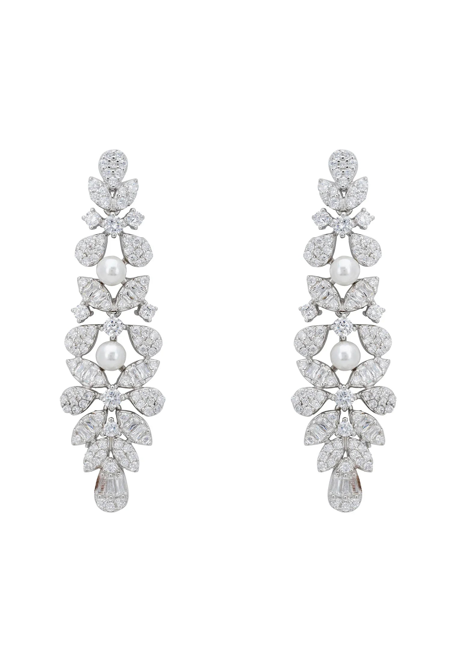 Floral diamond earrings with pearls.