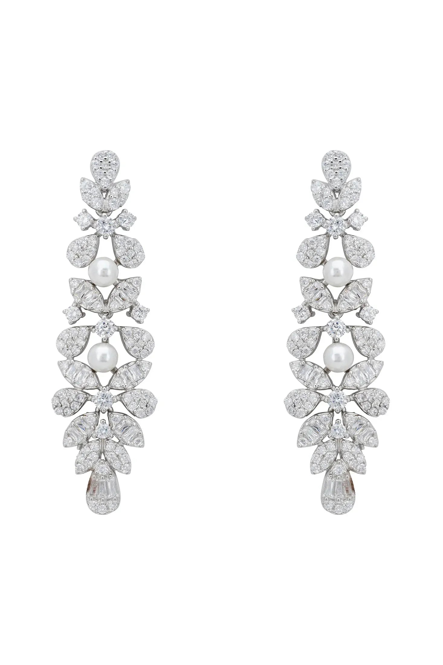 Floral diamond earrings with pearls.