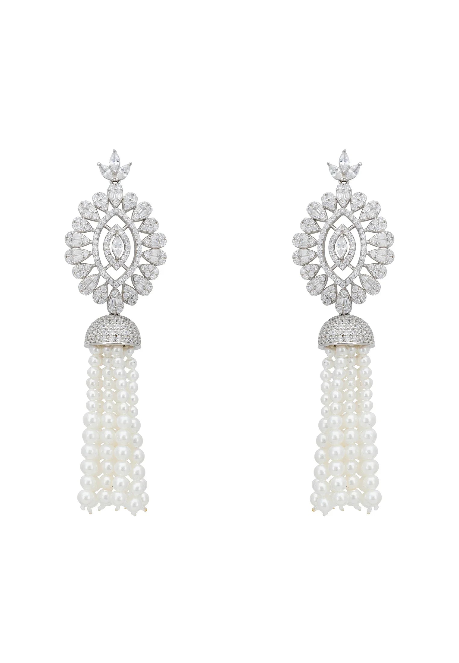 Diamond pearl tassel earrings.