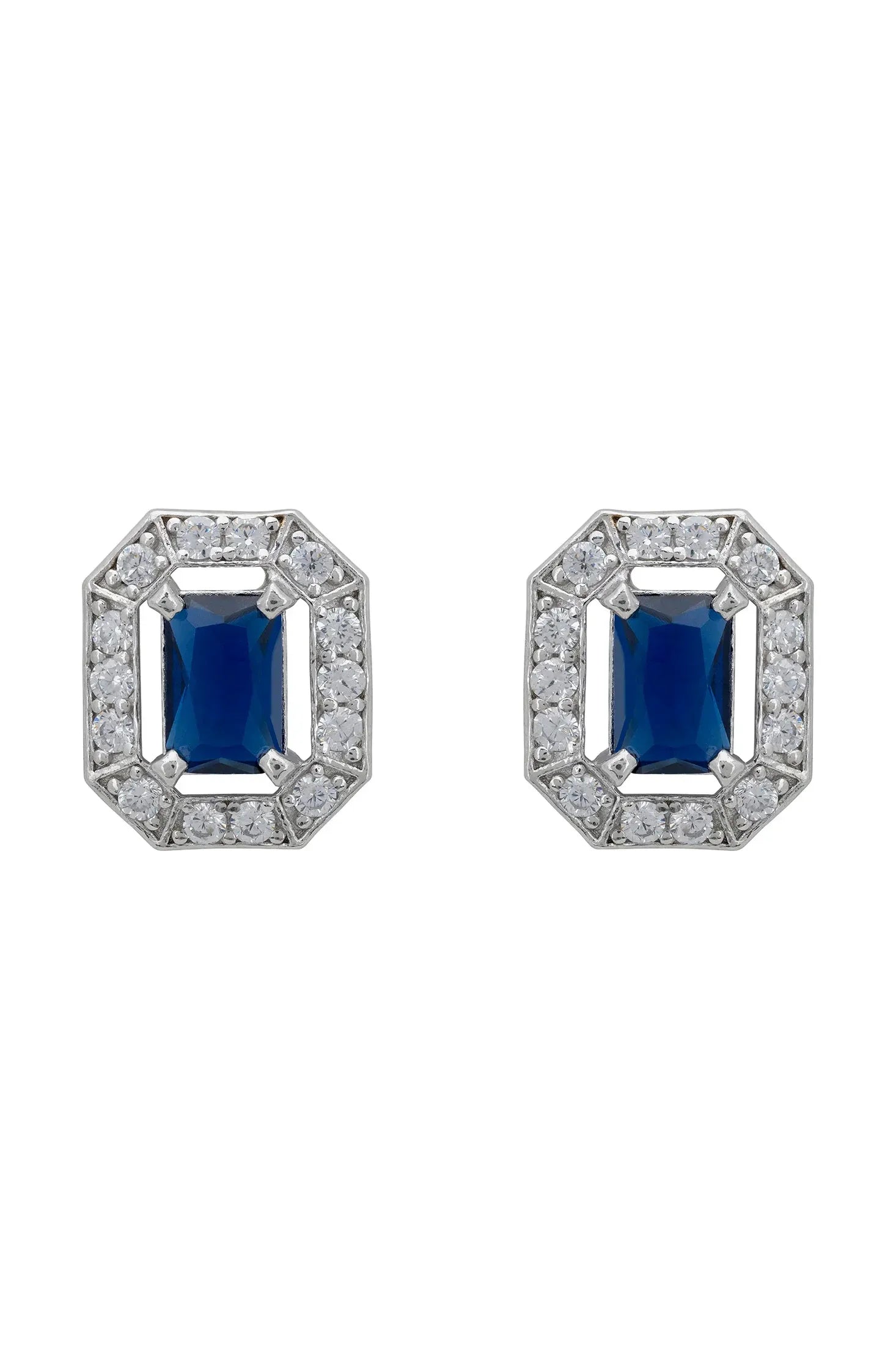 Diamond halo sapphire stud earrings.