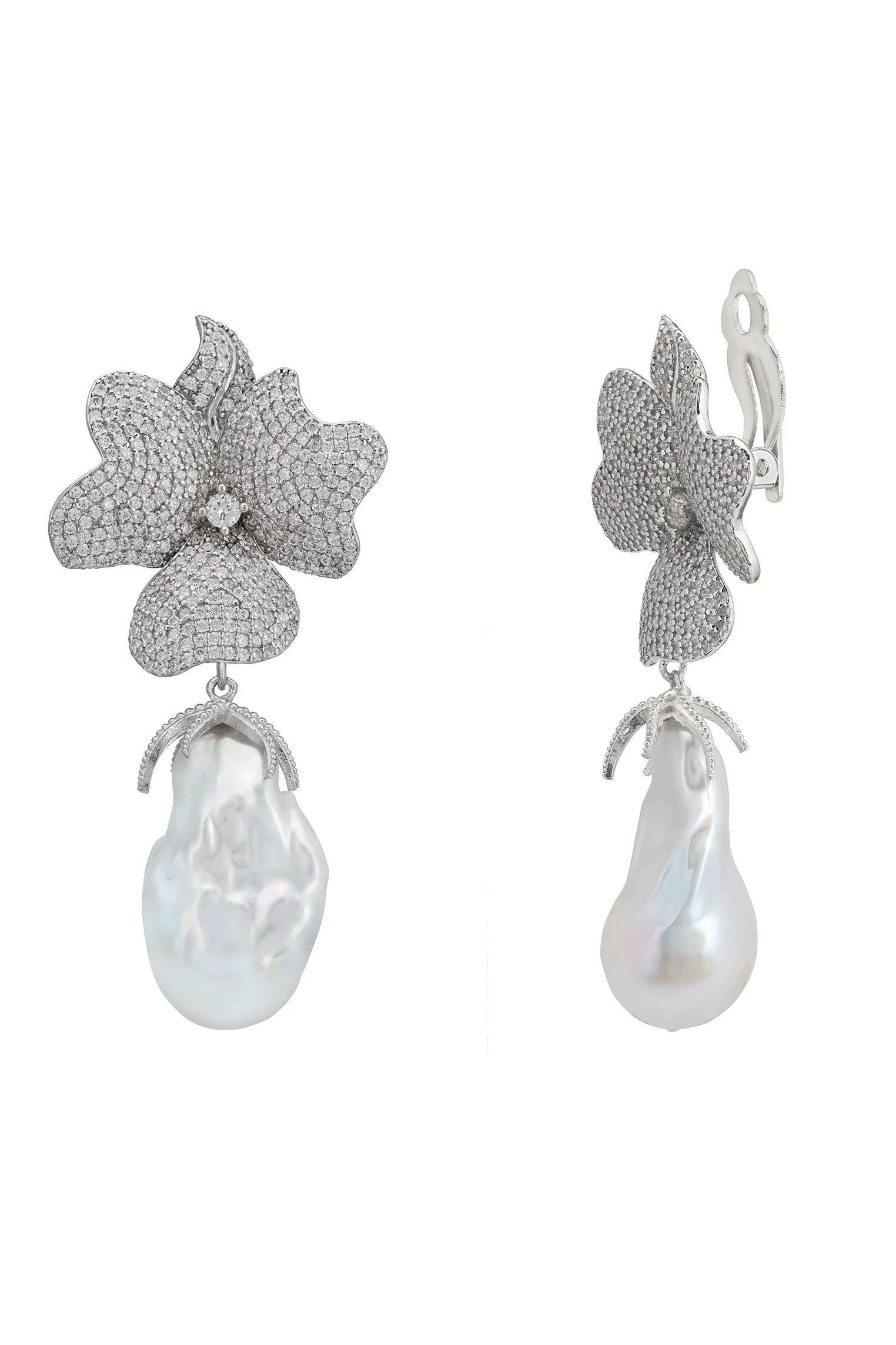 The clip-on backing of the earrings.