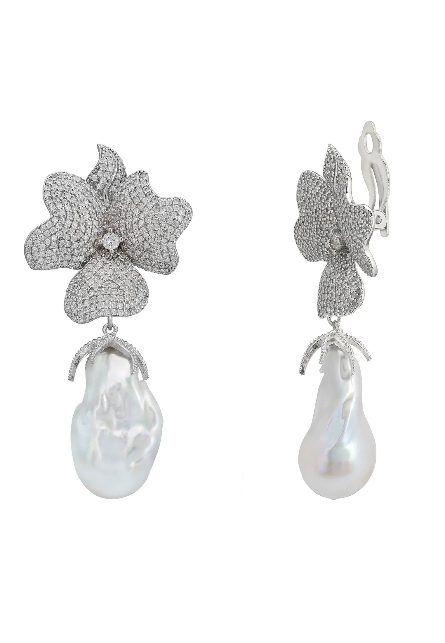 The clip-on backing of the earrings.