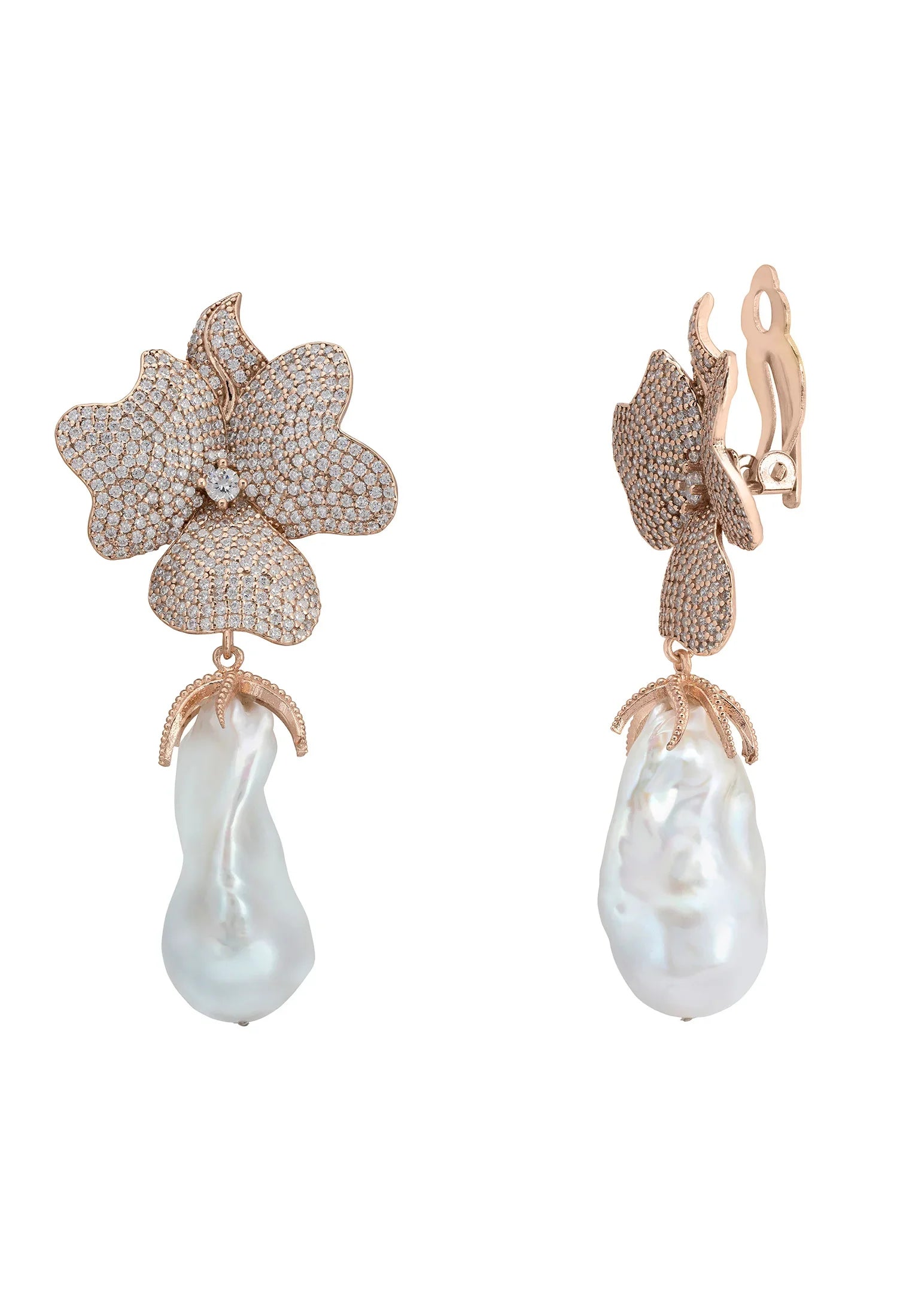 The clip-on backing of the earrings.