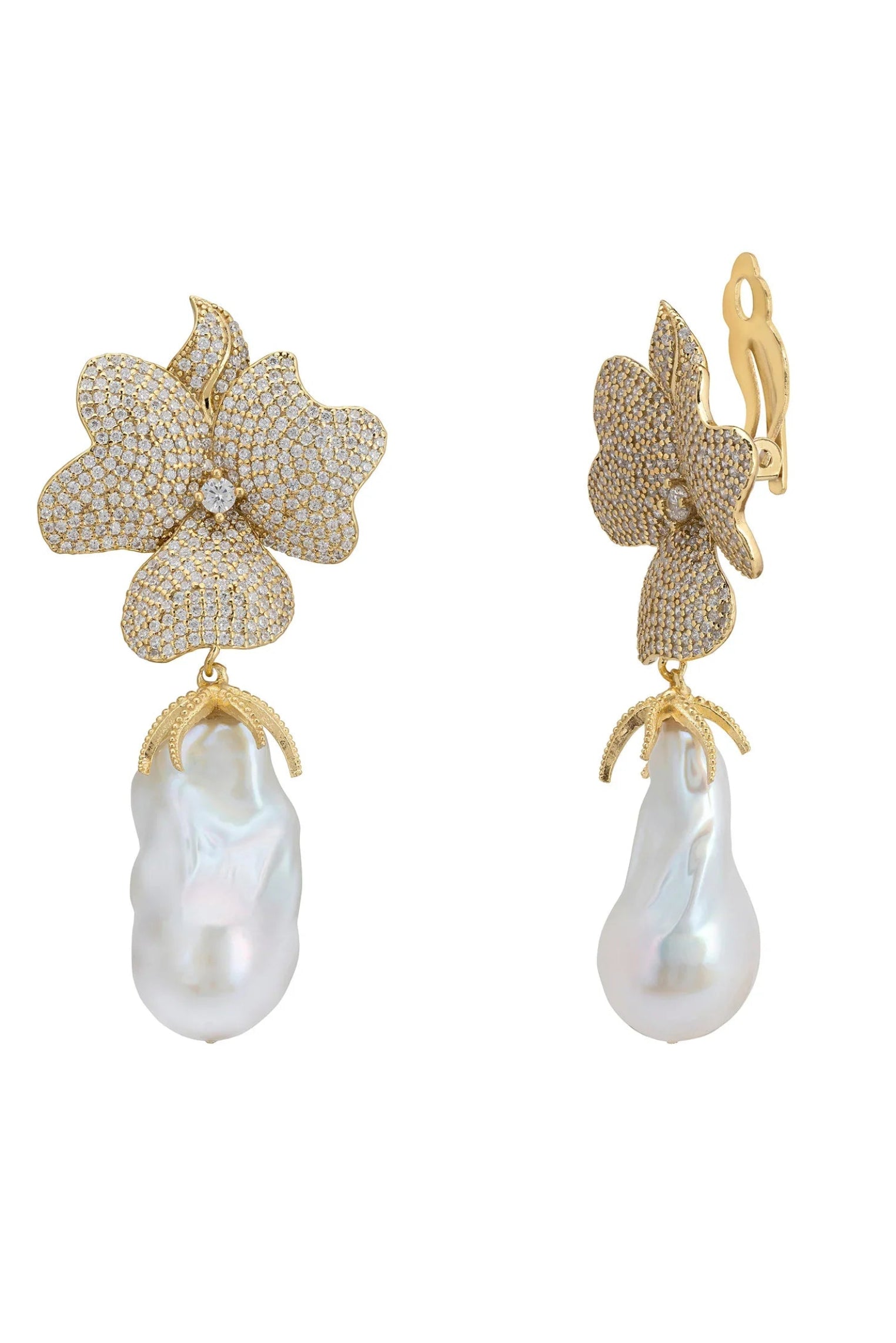 The clip-on backing of the earrings.