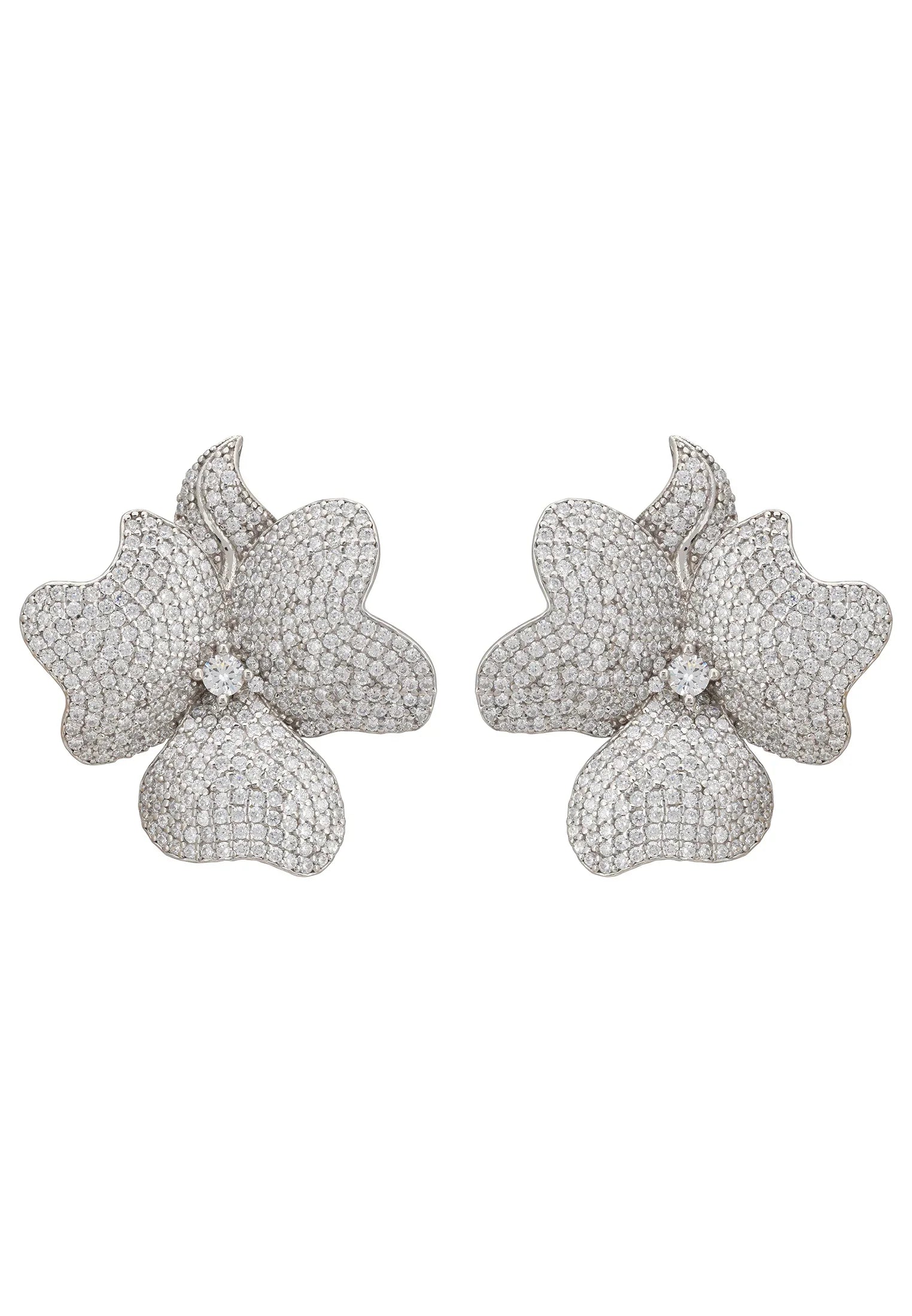 Diamond flower large stud earrings.