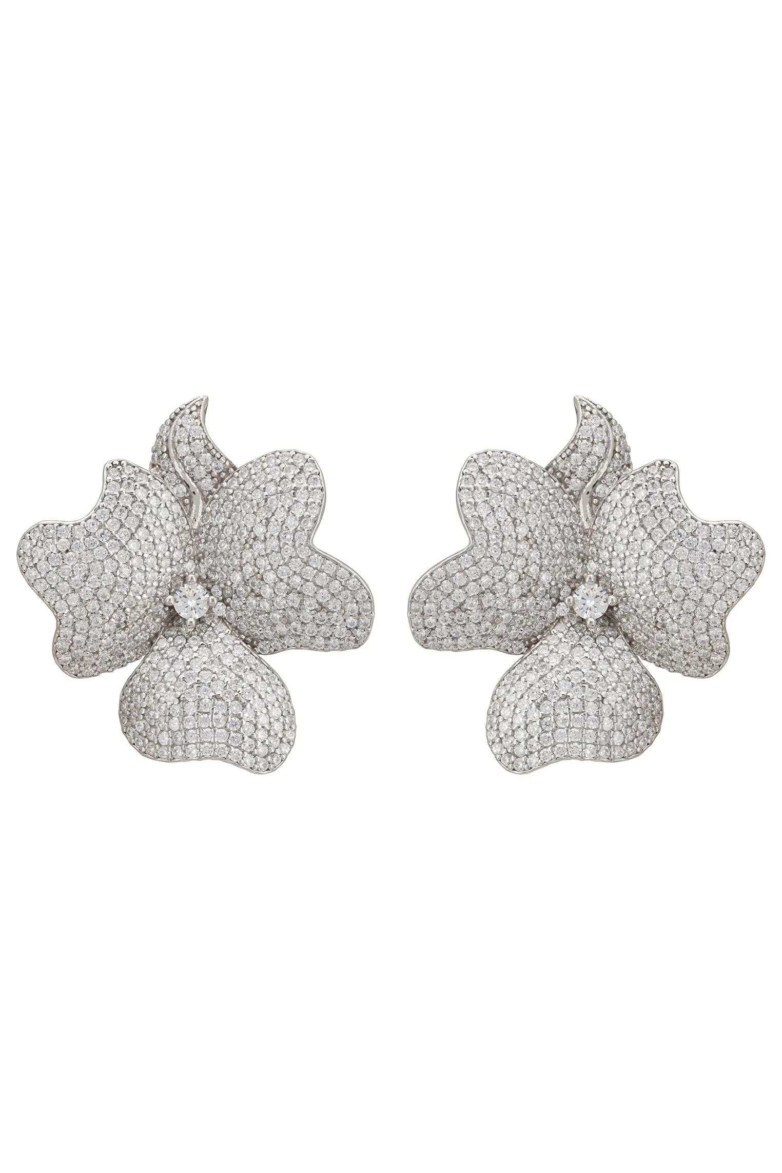 Diamond flower large stud earrings.