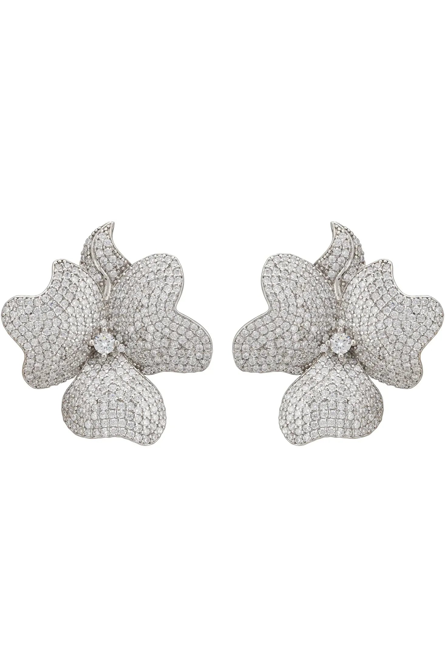 Diamond flower large stud earrings.