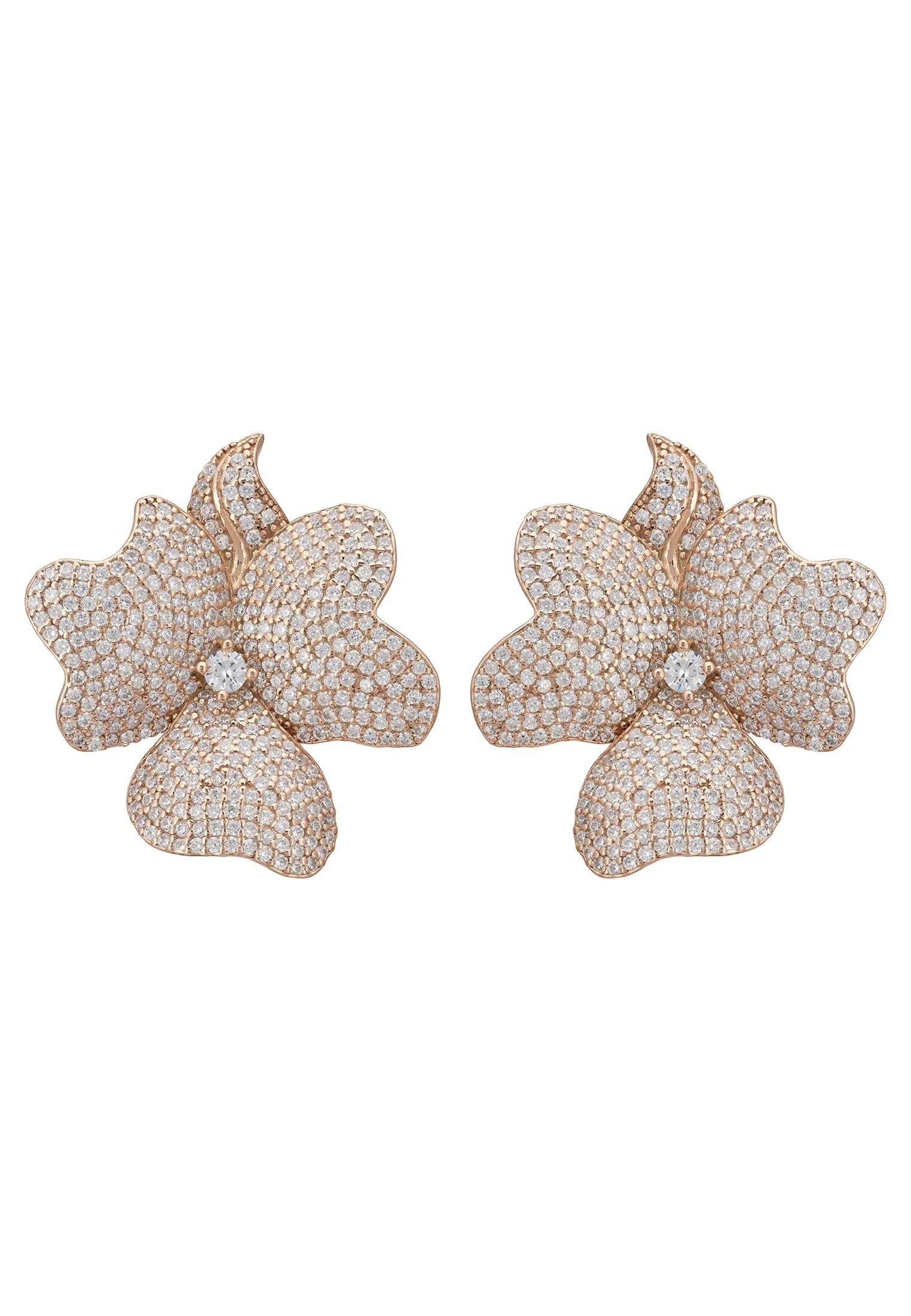 Diamond and rose gold flower large stud earrings.