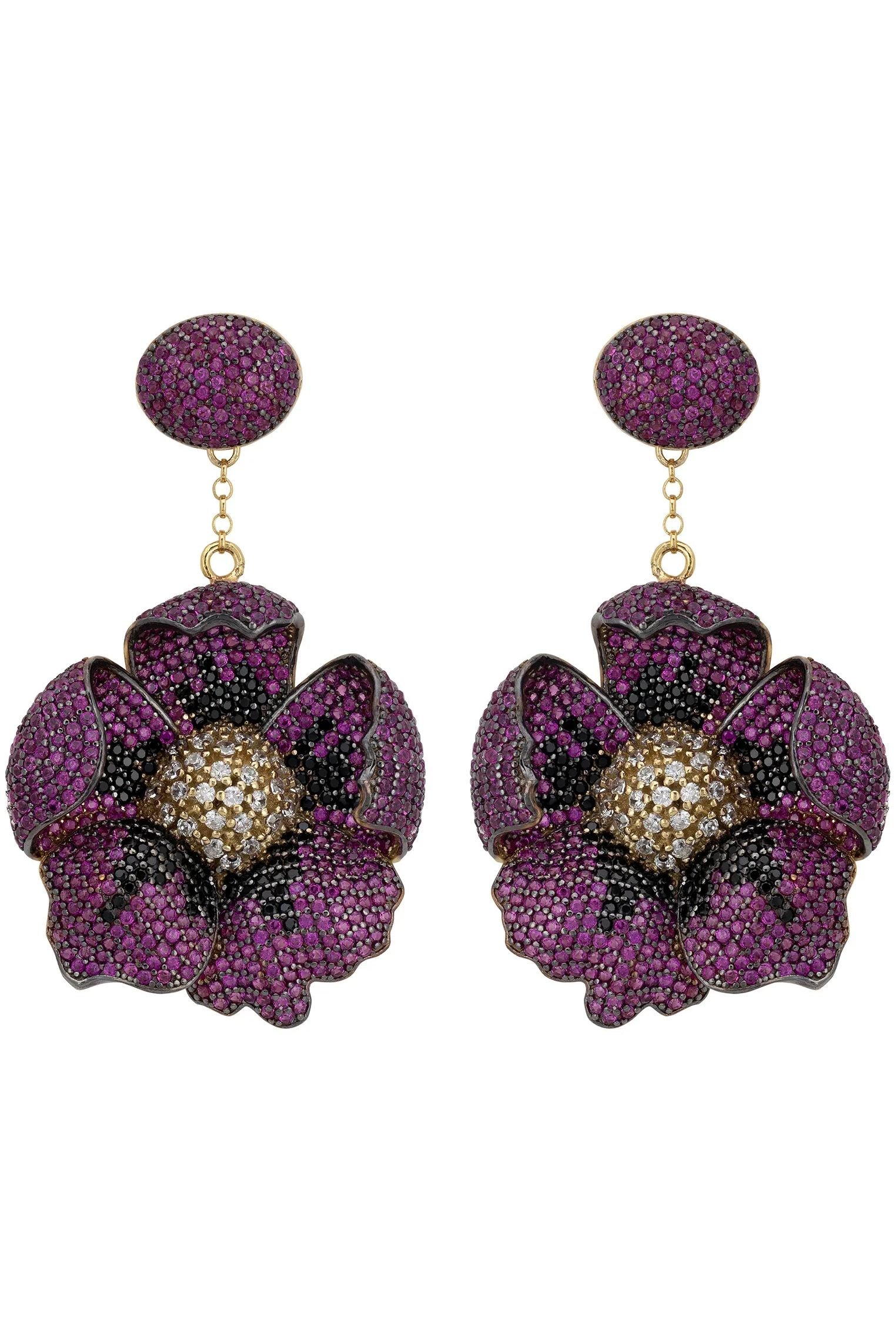 Purple poppy drop earrings.