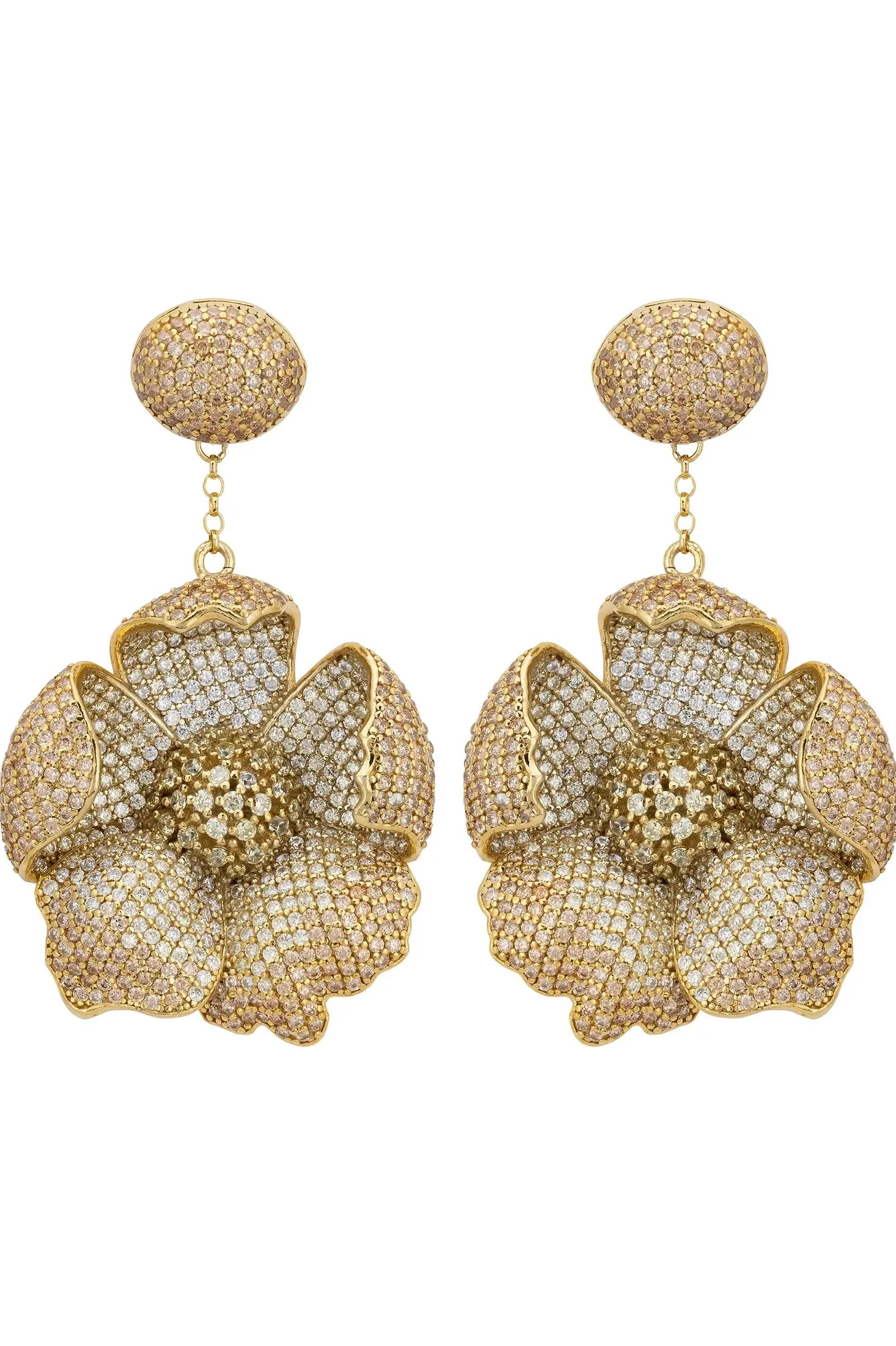 Gold poppy drop earrings.