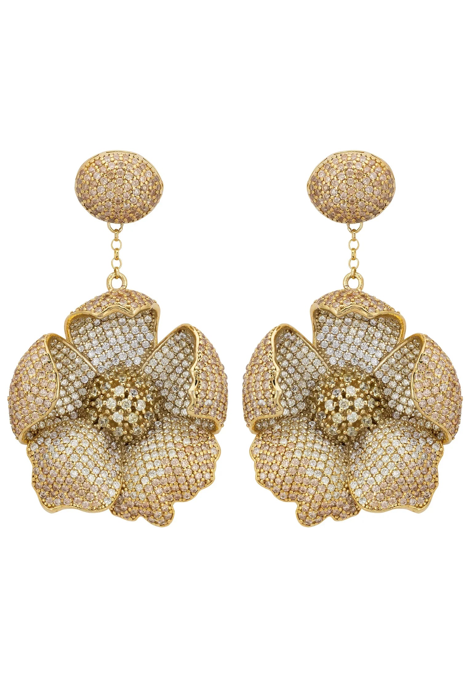 Gold poppy drop earrings.